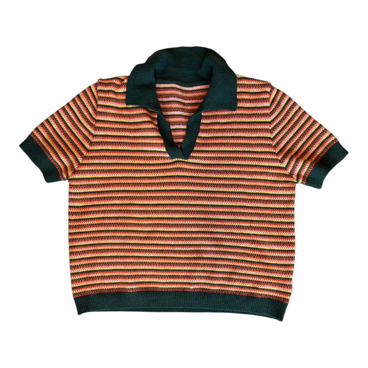 orange green cider kit pattern collar vneck ss top, 2x