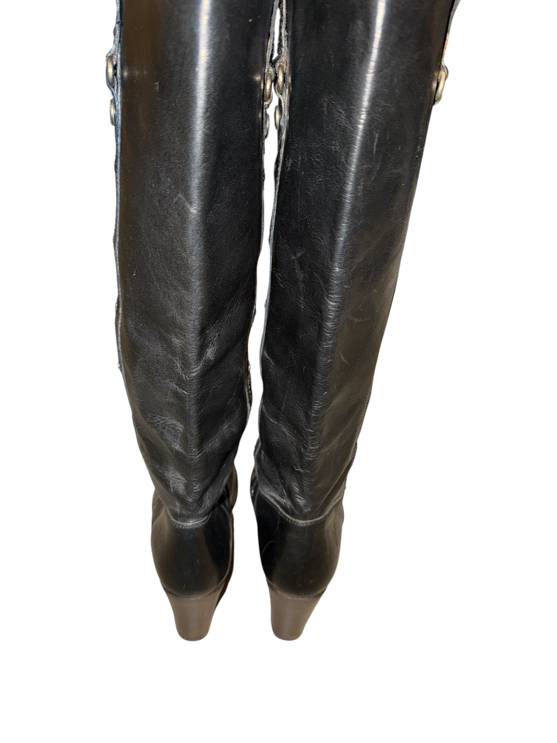 black frye leather studded boots, 6.5