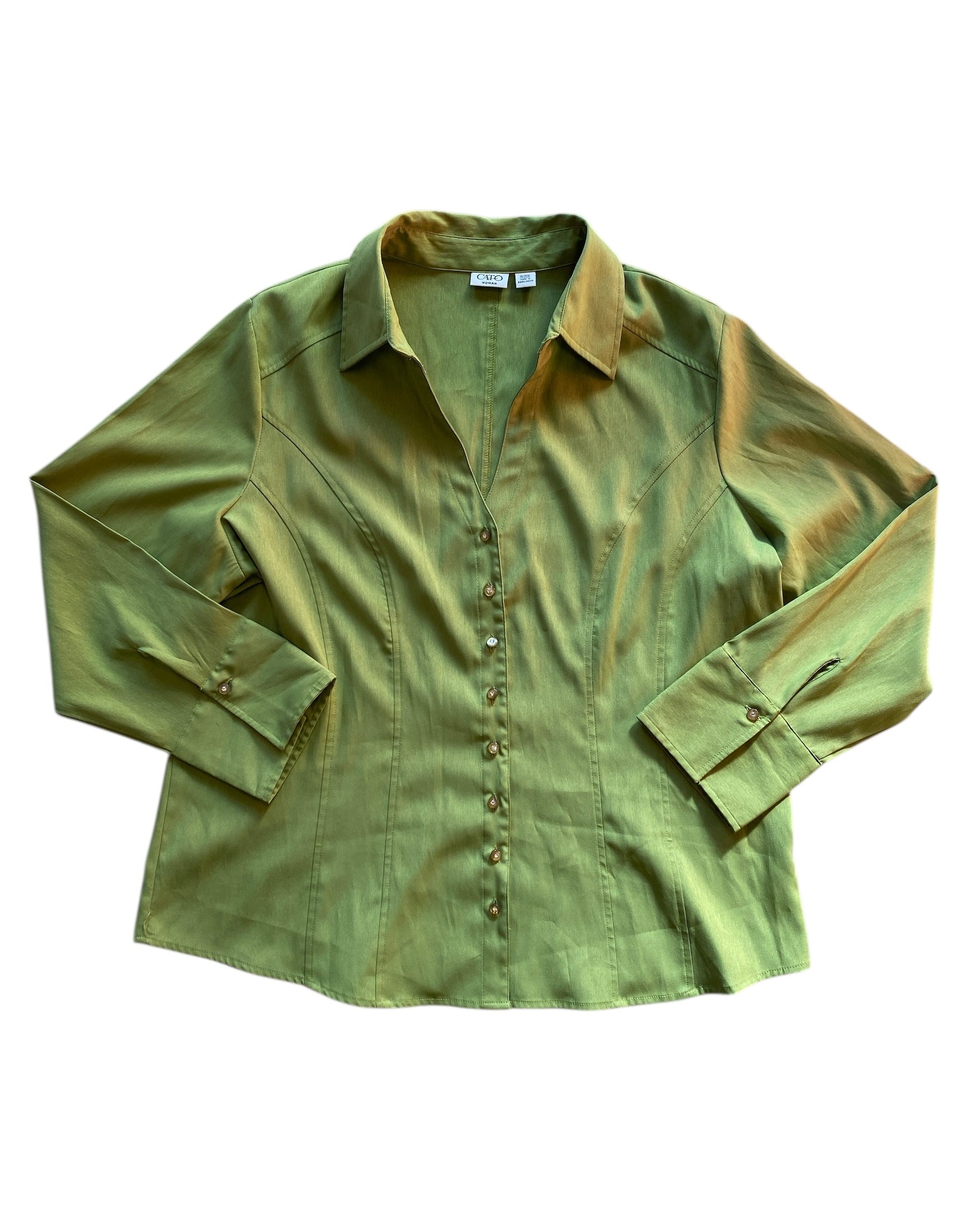 green cato button up ls blouse, 18/20w