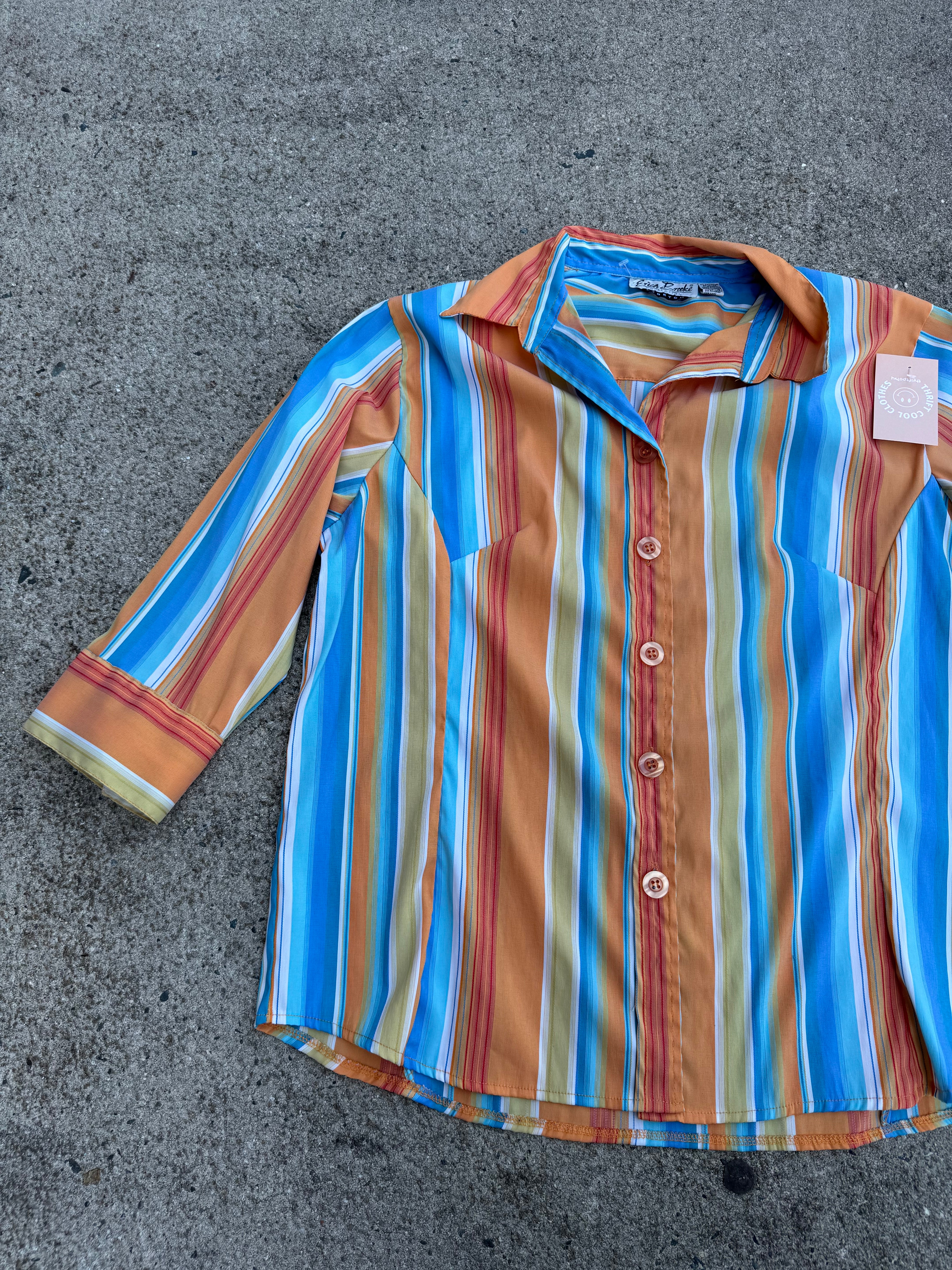 orange blue erica brooke striped fitted  button down, 16