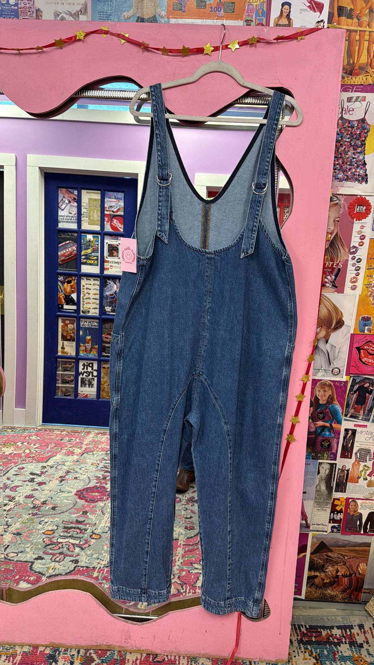 blue we the free denim overalls, L