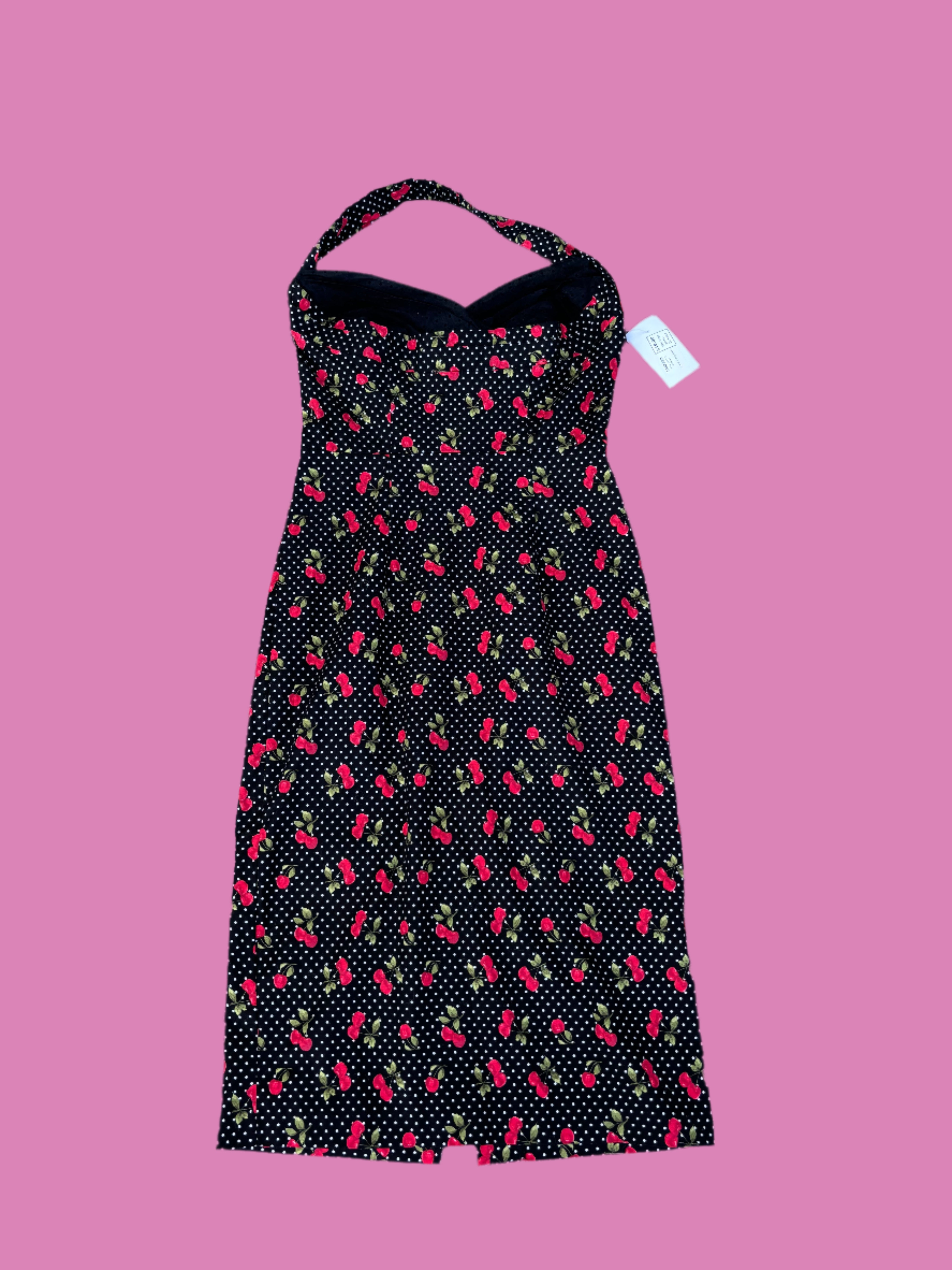 black red stop staring polka cherry dress, large