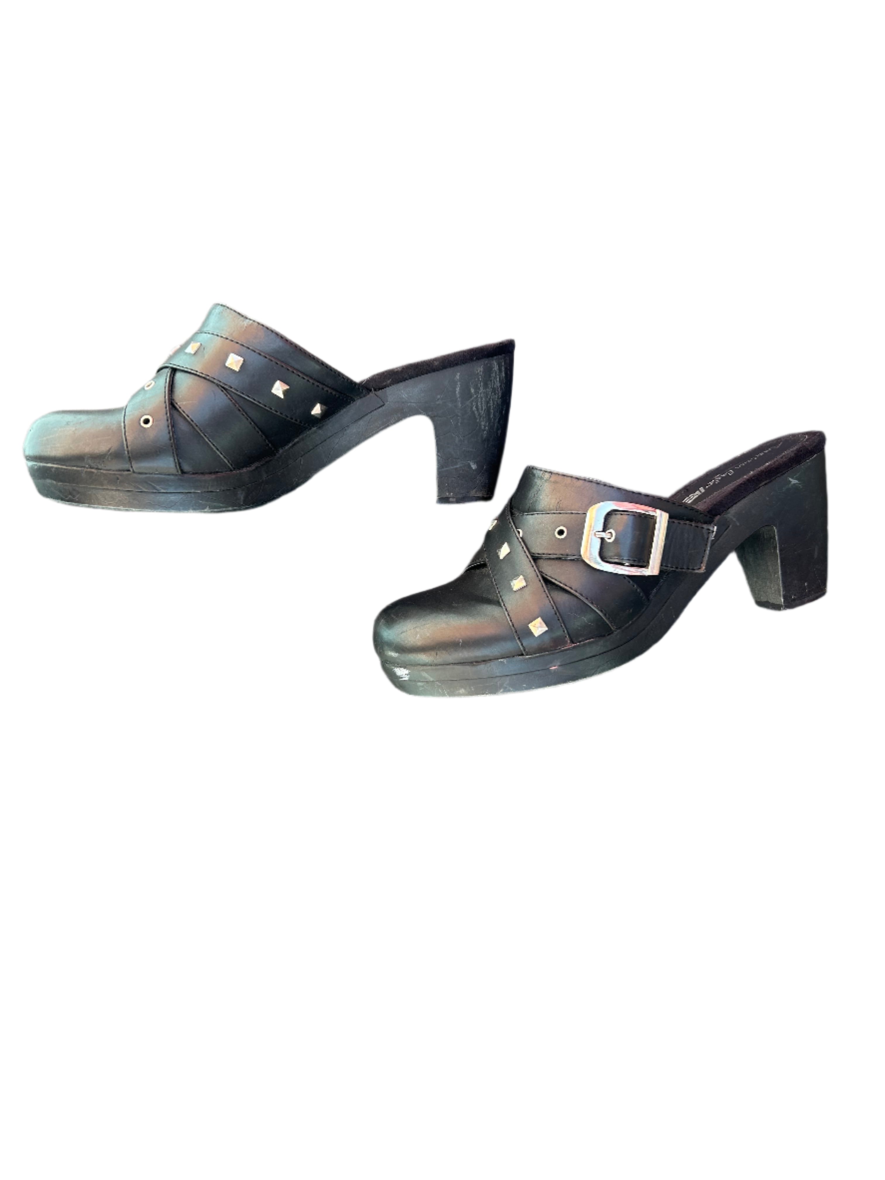 blasck american eagle heeled stud clogs, 8.5