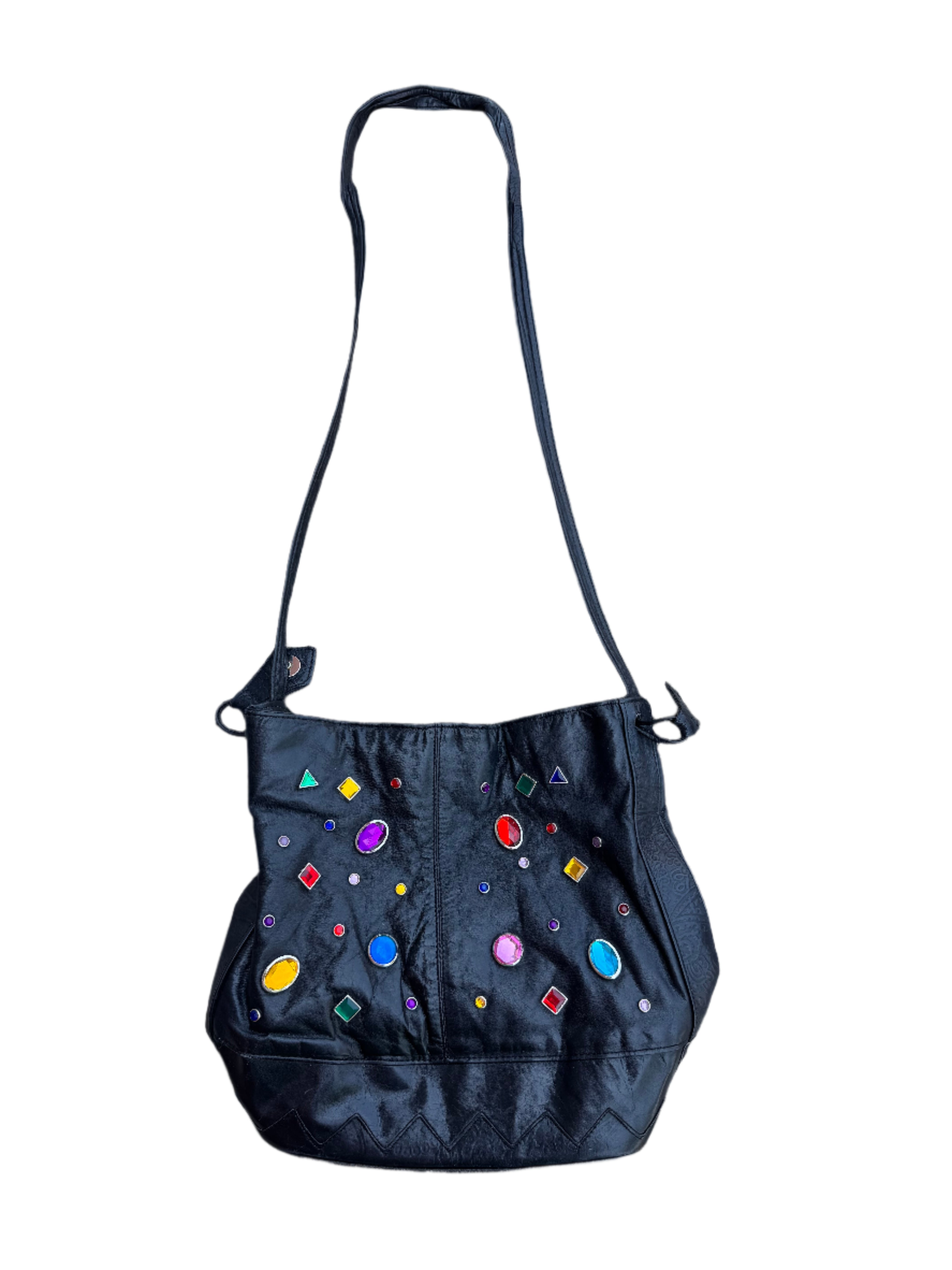 black  bedazzled leather bag