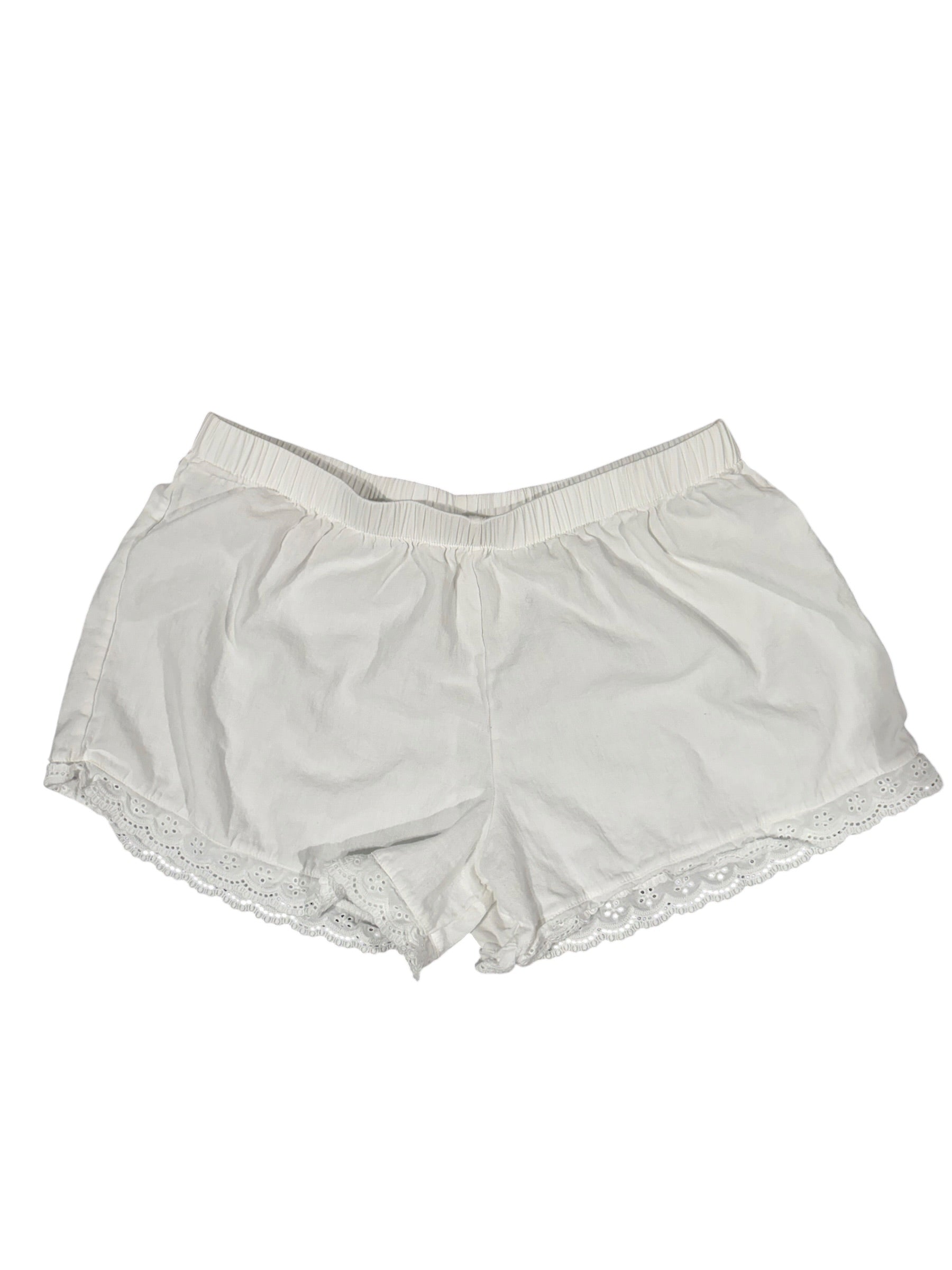 white  lace trim cotton shorts, M