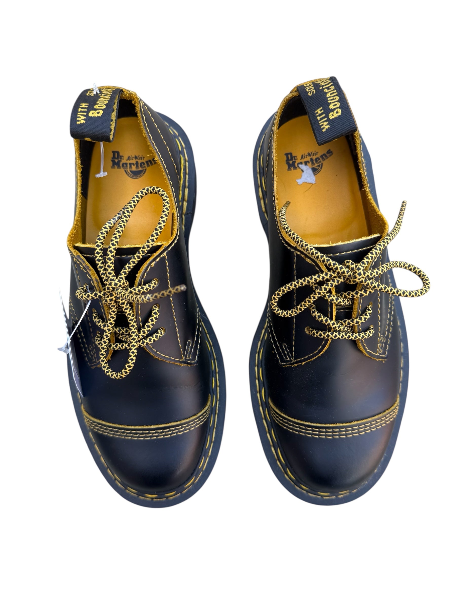 black yellow dr martens contrast stitch oxford, 9 women's
