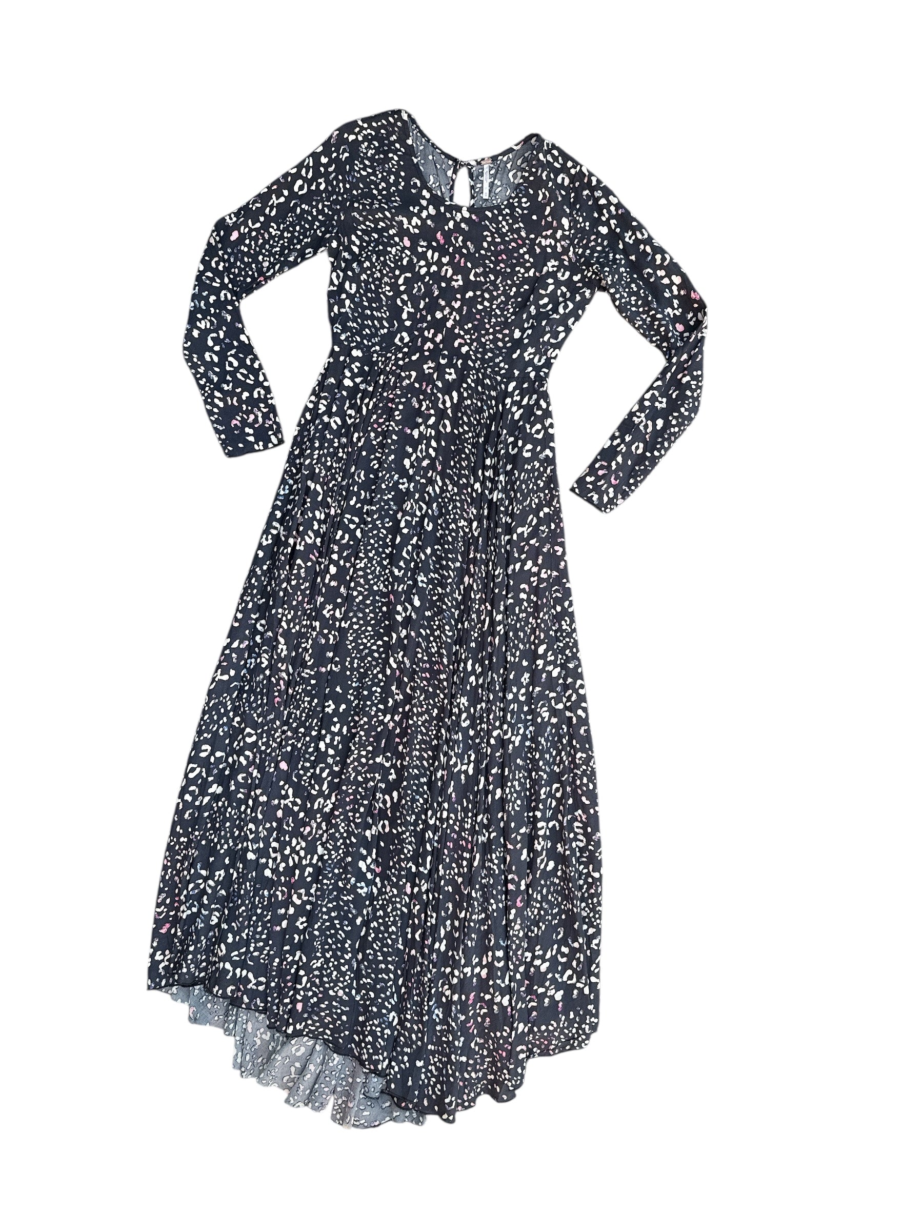 gray purple free people animal print ls maxi dress, xs