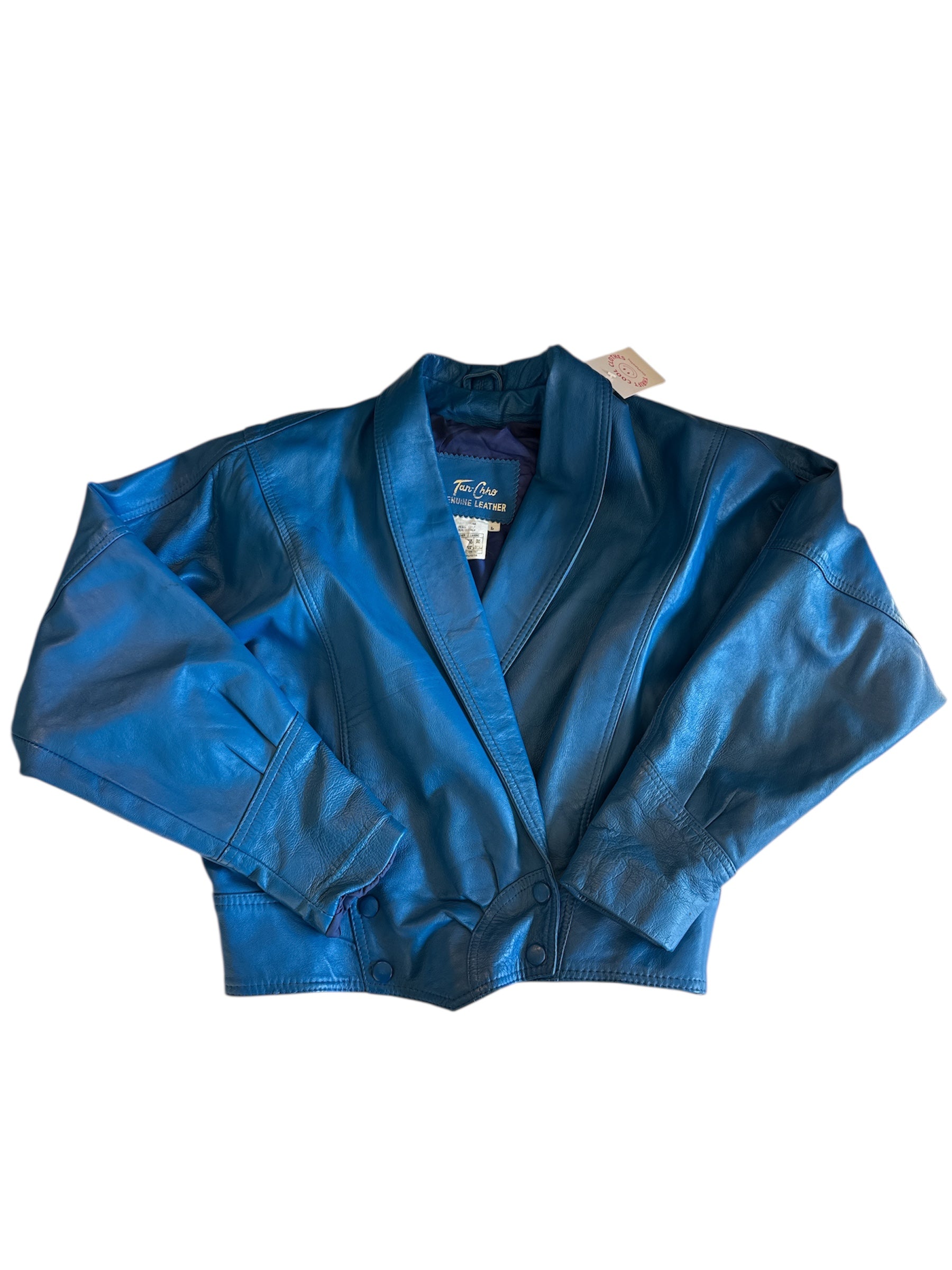 blue tan-chho bomber leather jacket, L