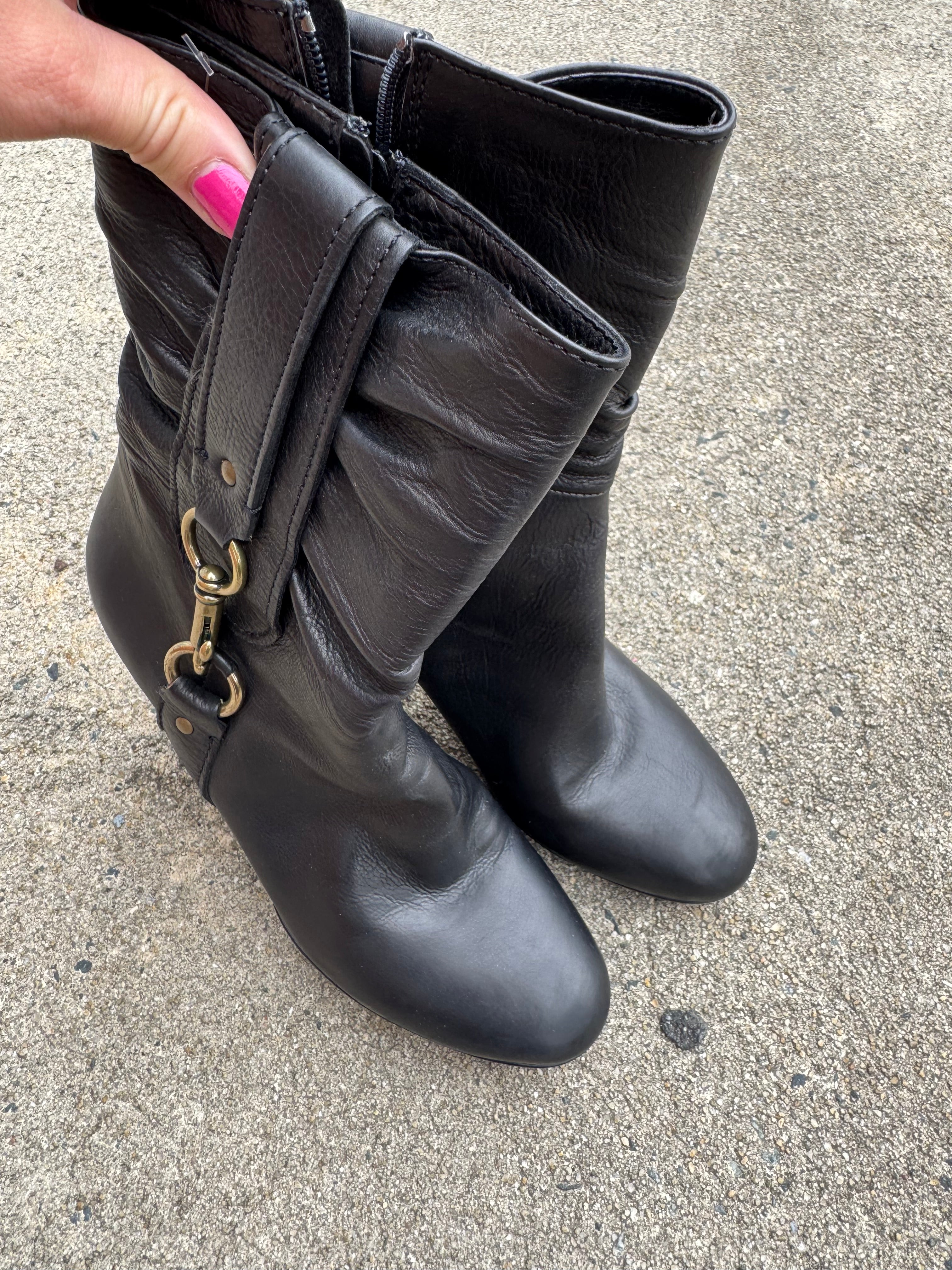 Black Coach Vtg Torre Buckle boots leather, 9.5