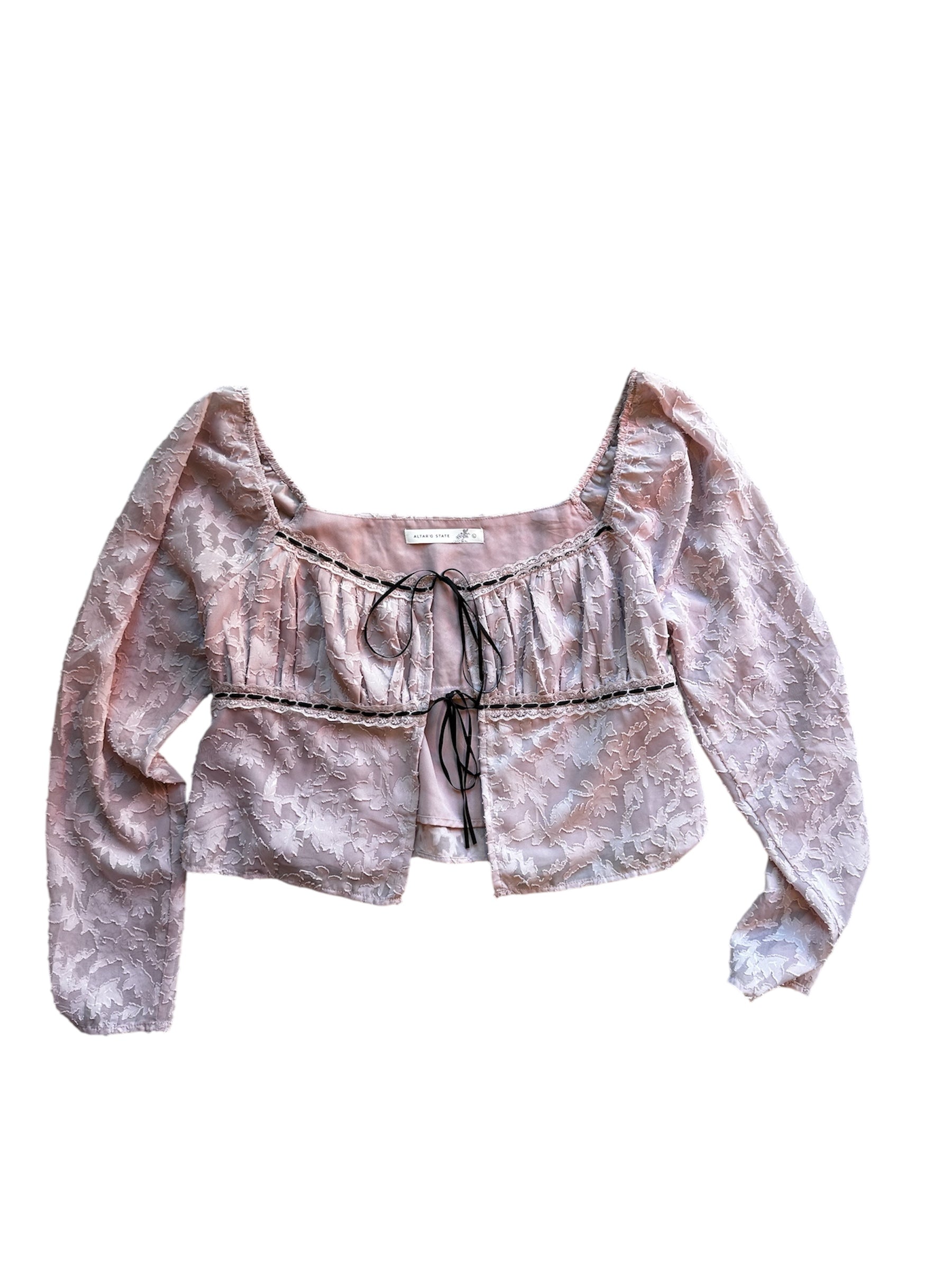 pink altard state floral top w ribbon, L