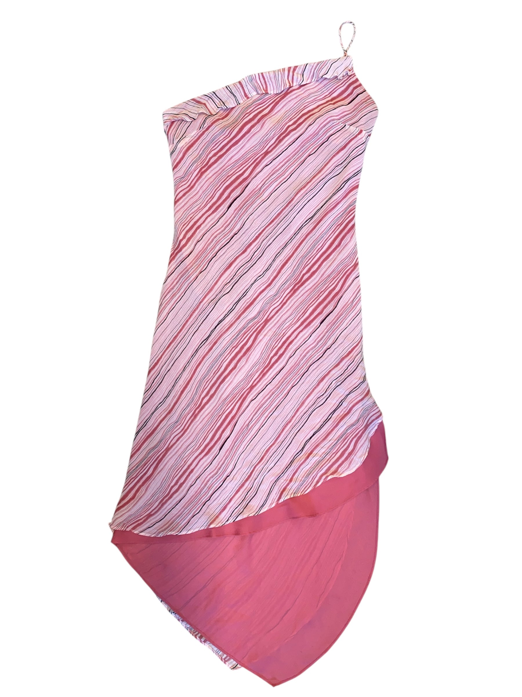 pink black express asymmetrical stripe silk dress, 9/10