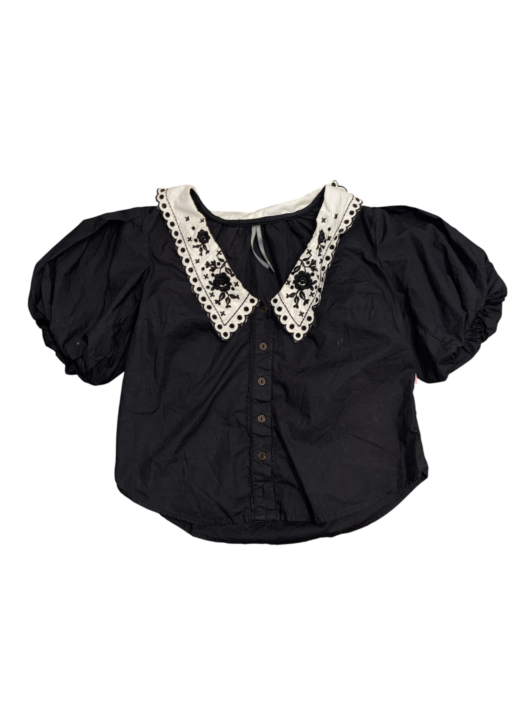 black white pilcro puff sleeve eyelet collar blouse, xxs