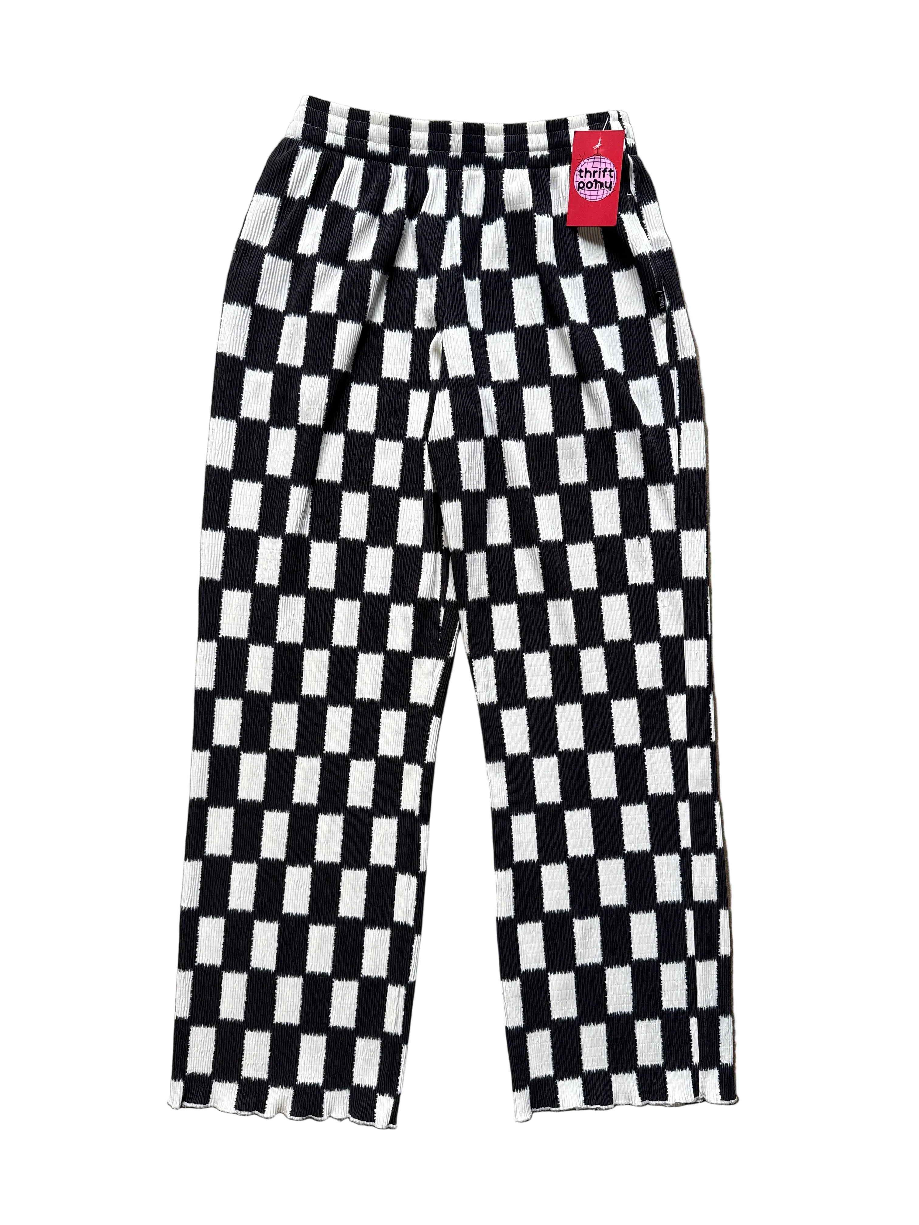 black white vans checkered elastic pants, s