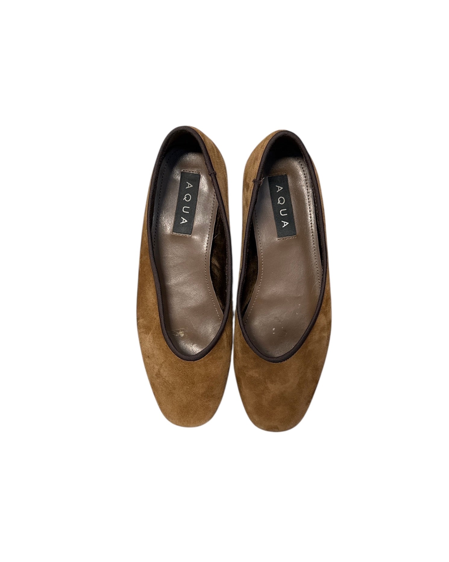 brown aqua microsueded flats, 6.5