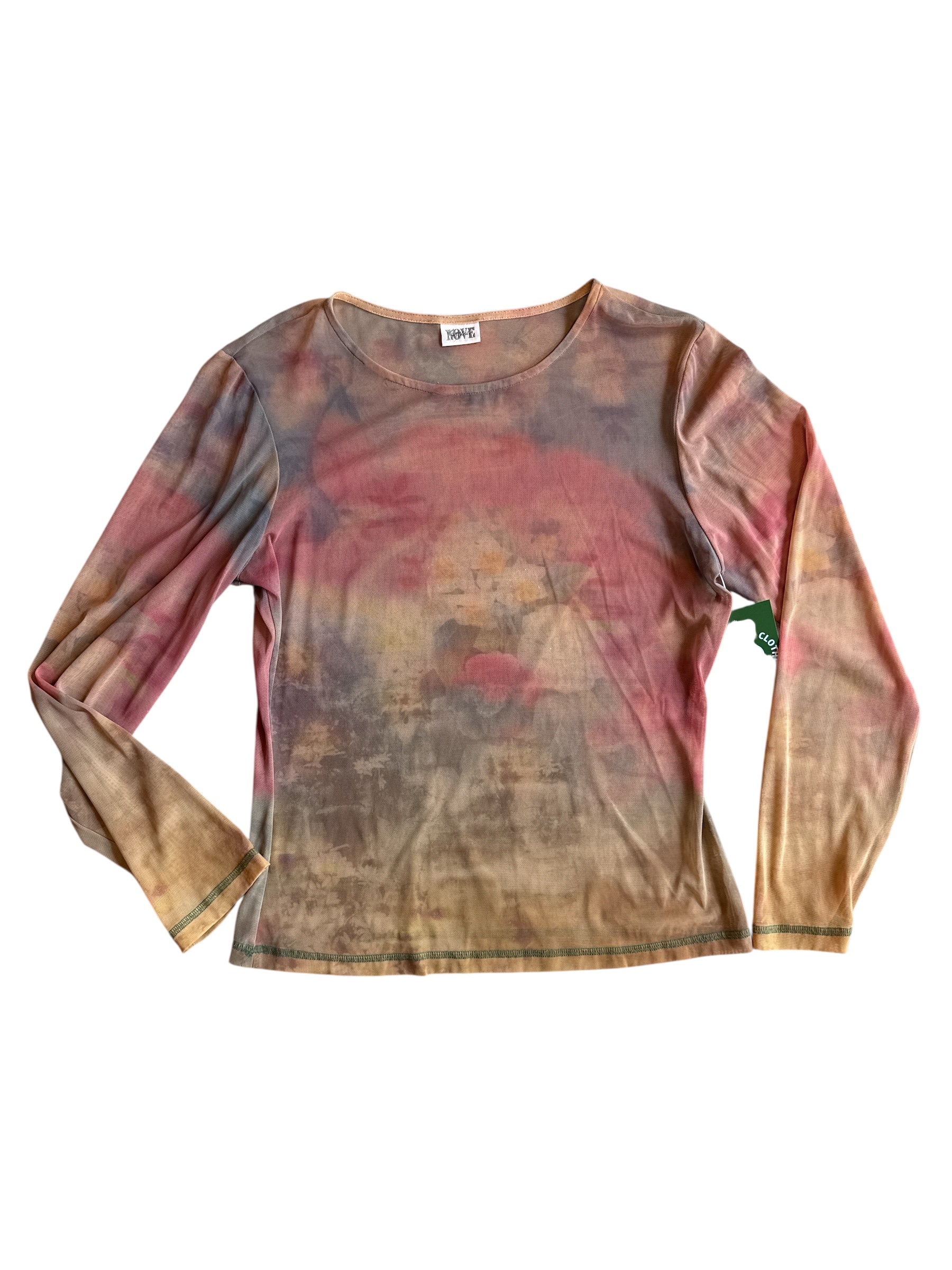 tan amour watercolor mesh ls top M/L