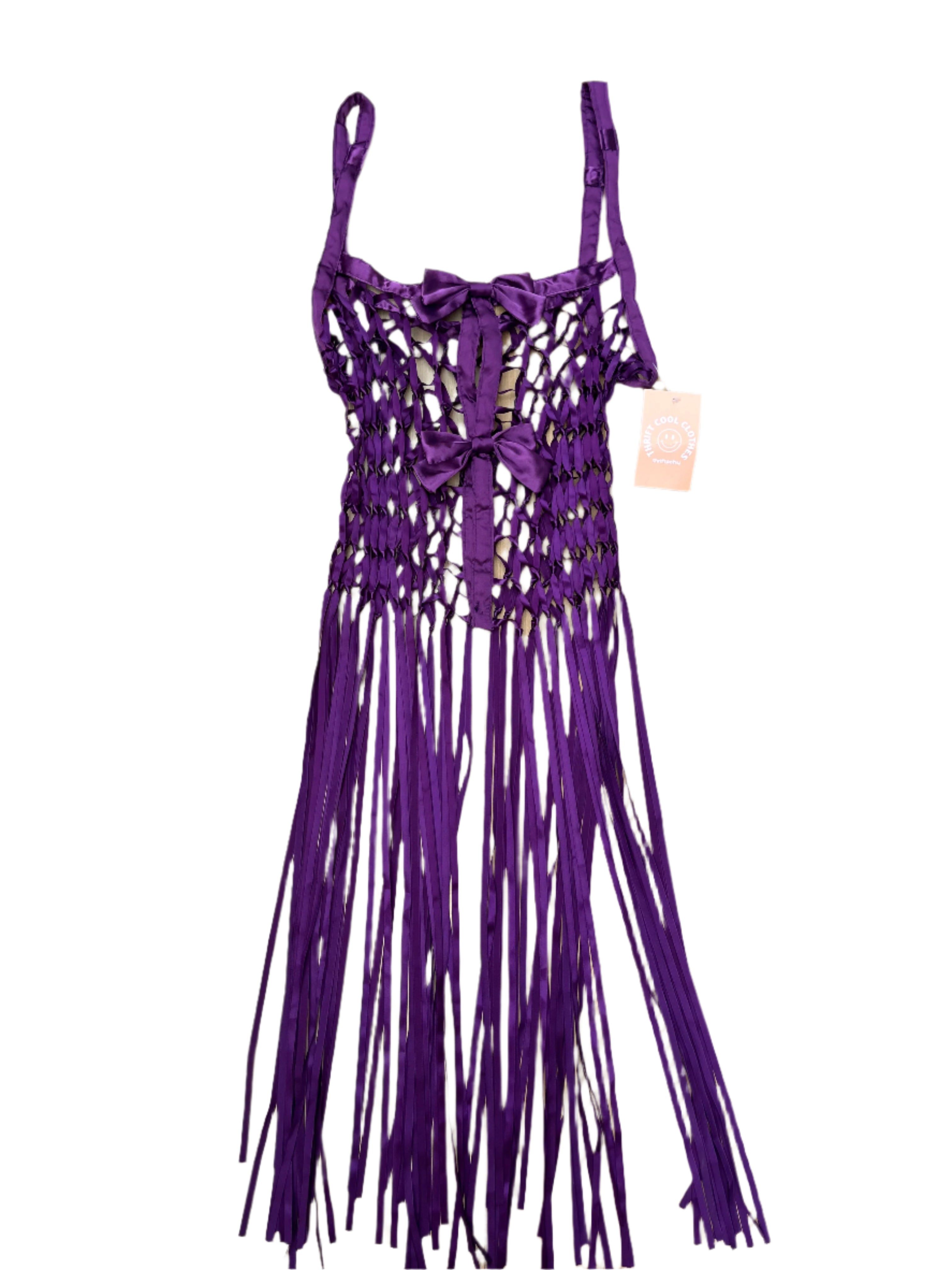 purple  fishnet bow top, m