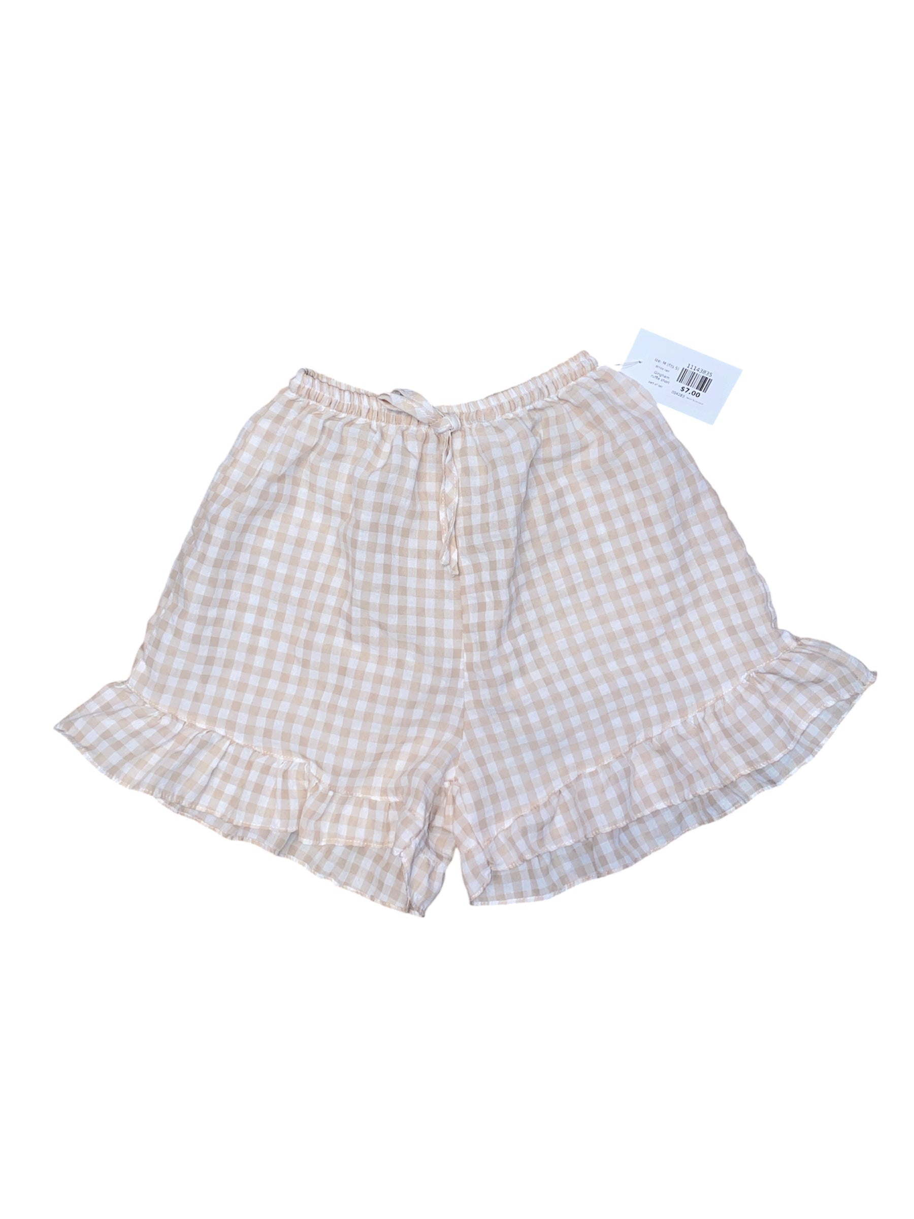White tan  Gingham ruffle short, M (fits S)