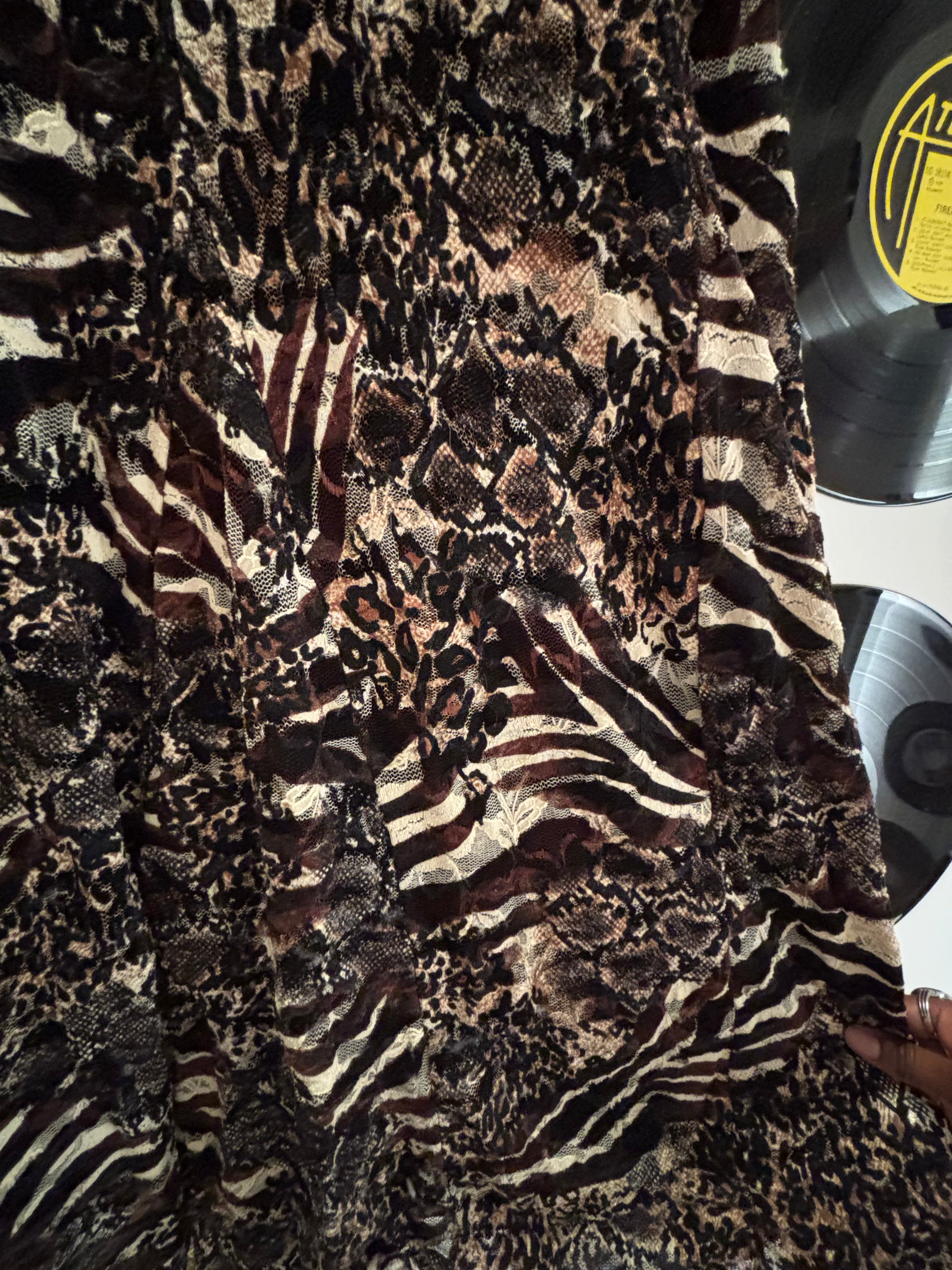 brown black cream chicos animal print lace skirt, 1 (chicos medium)