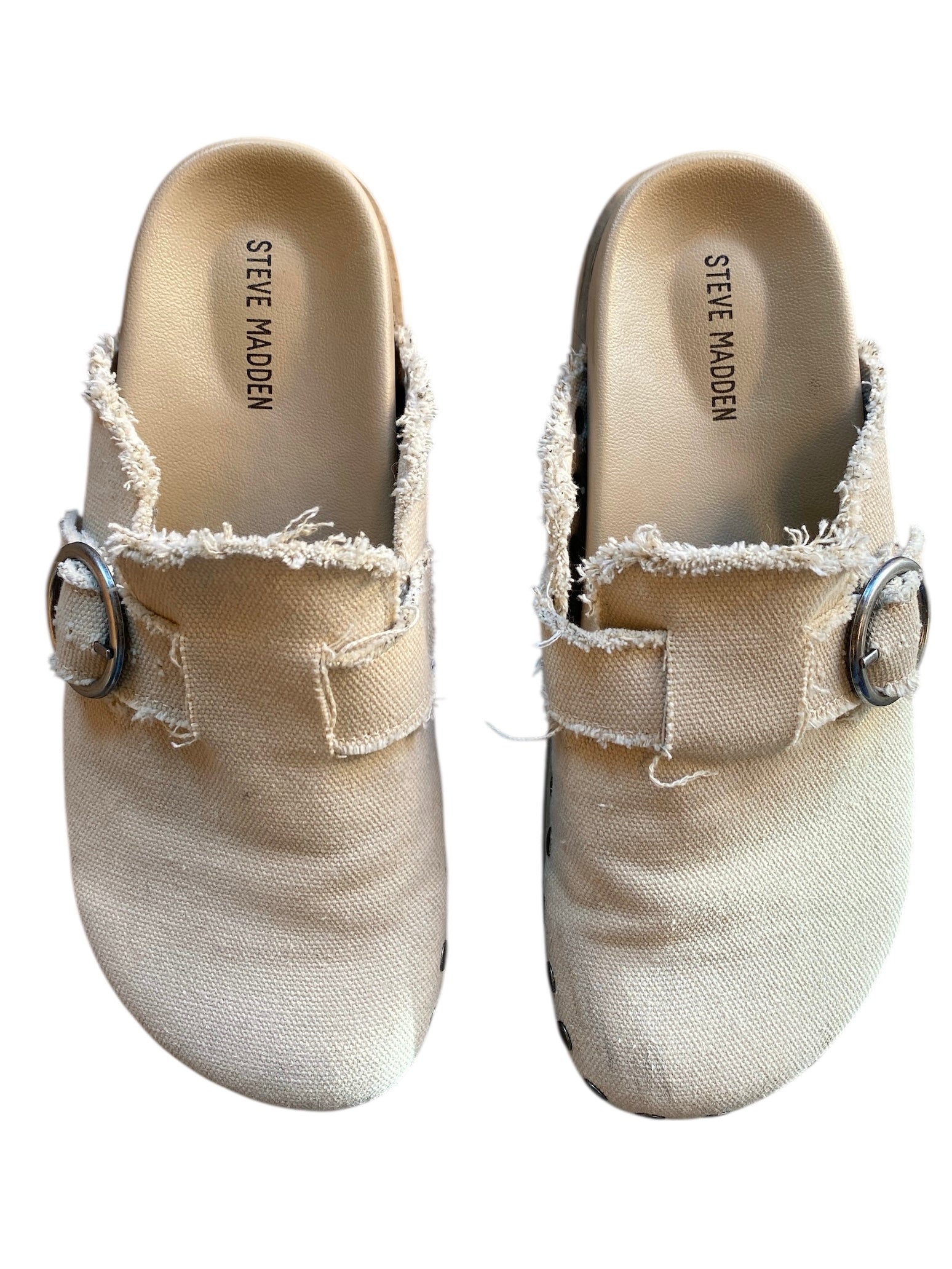 tan steve madden canvas clogs, 6