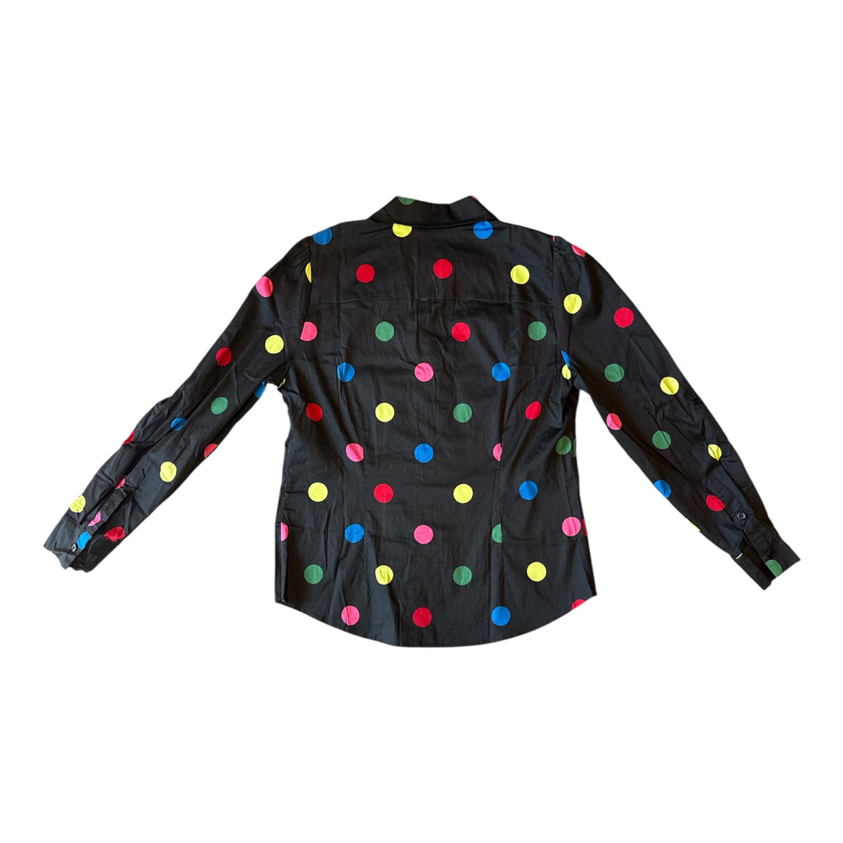 Black multi NY & company Polka dot ls collar button, M
