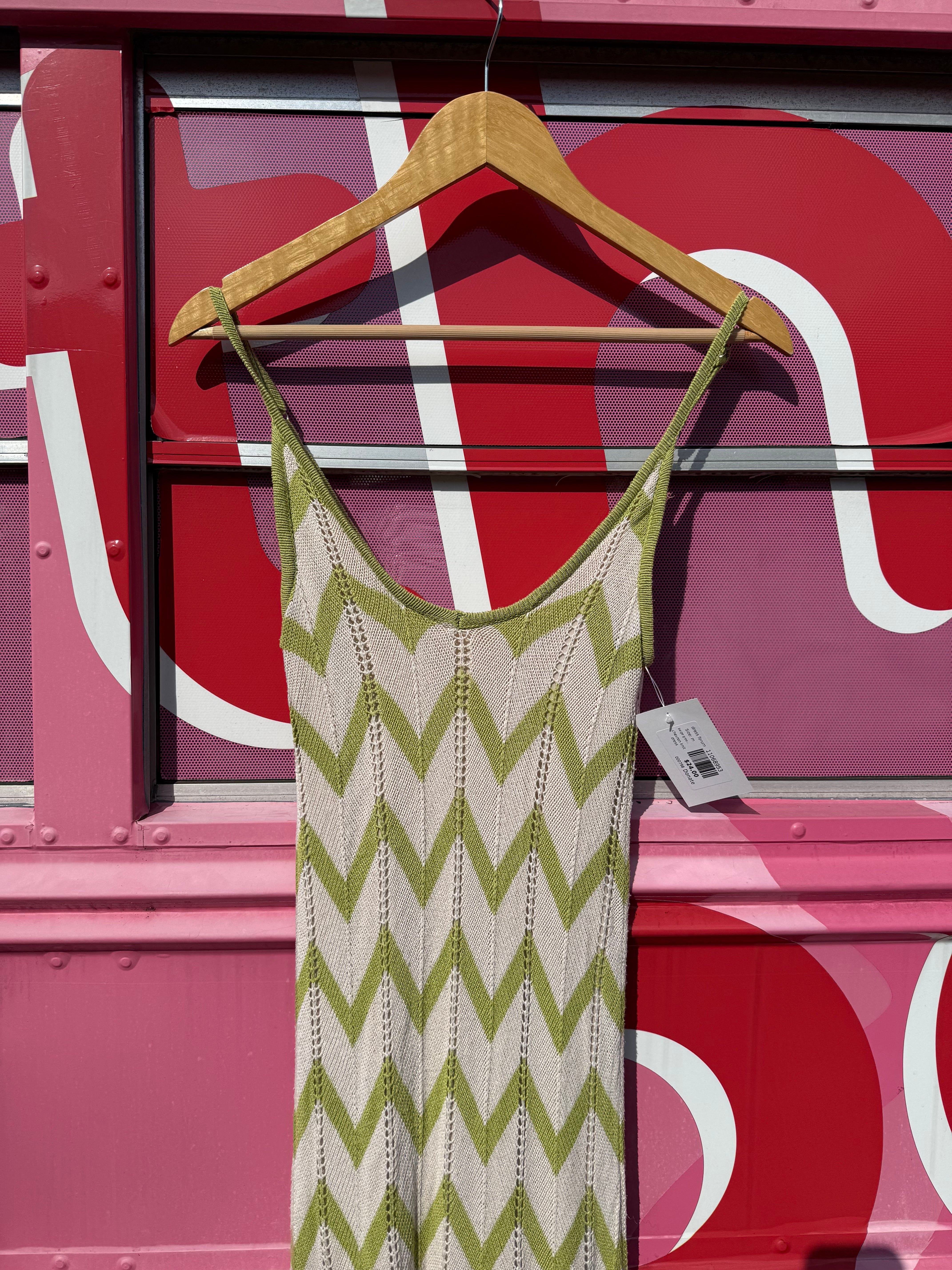 beige green dress forum chevron knit dress, m