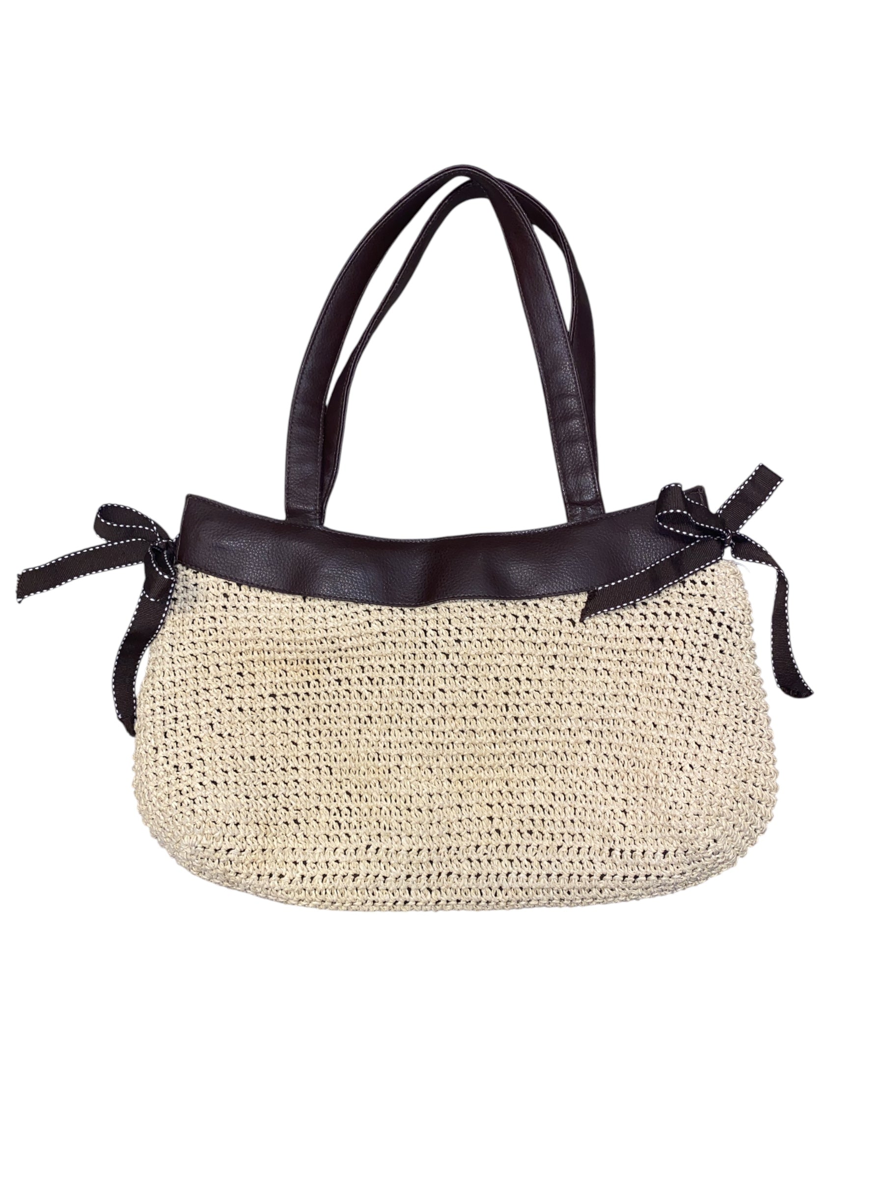Cream brown Thirty-one Woven bow cutie handbag