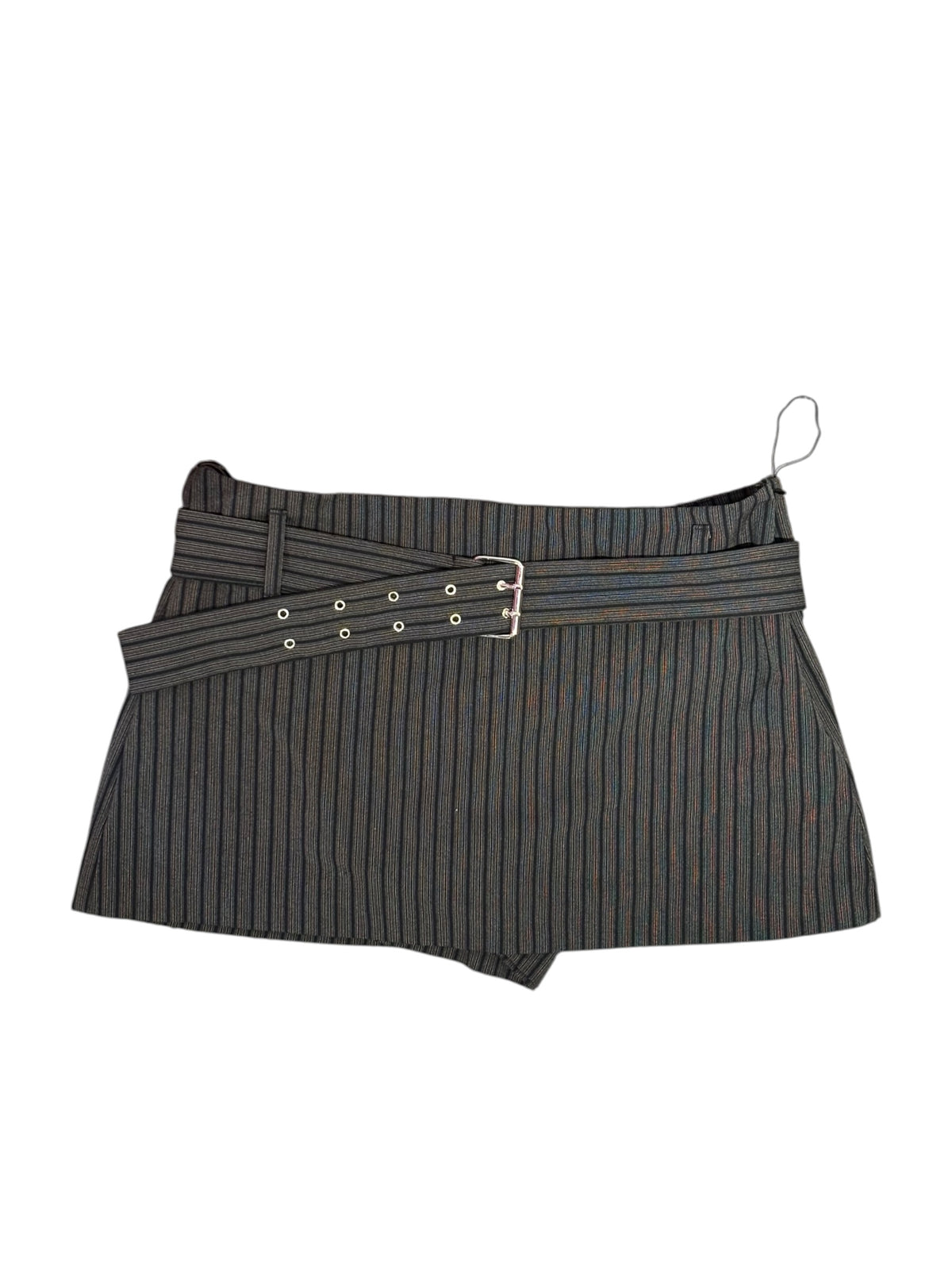 grey black zara belted striped mini skirt w shorts, XL