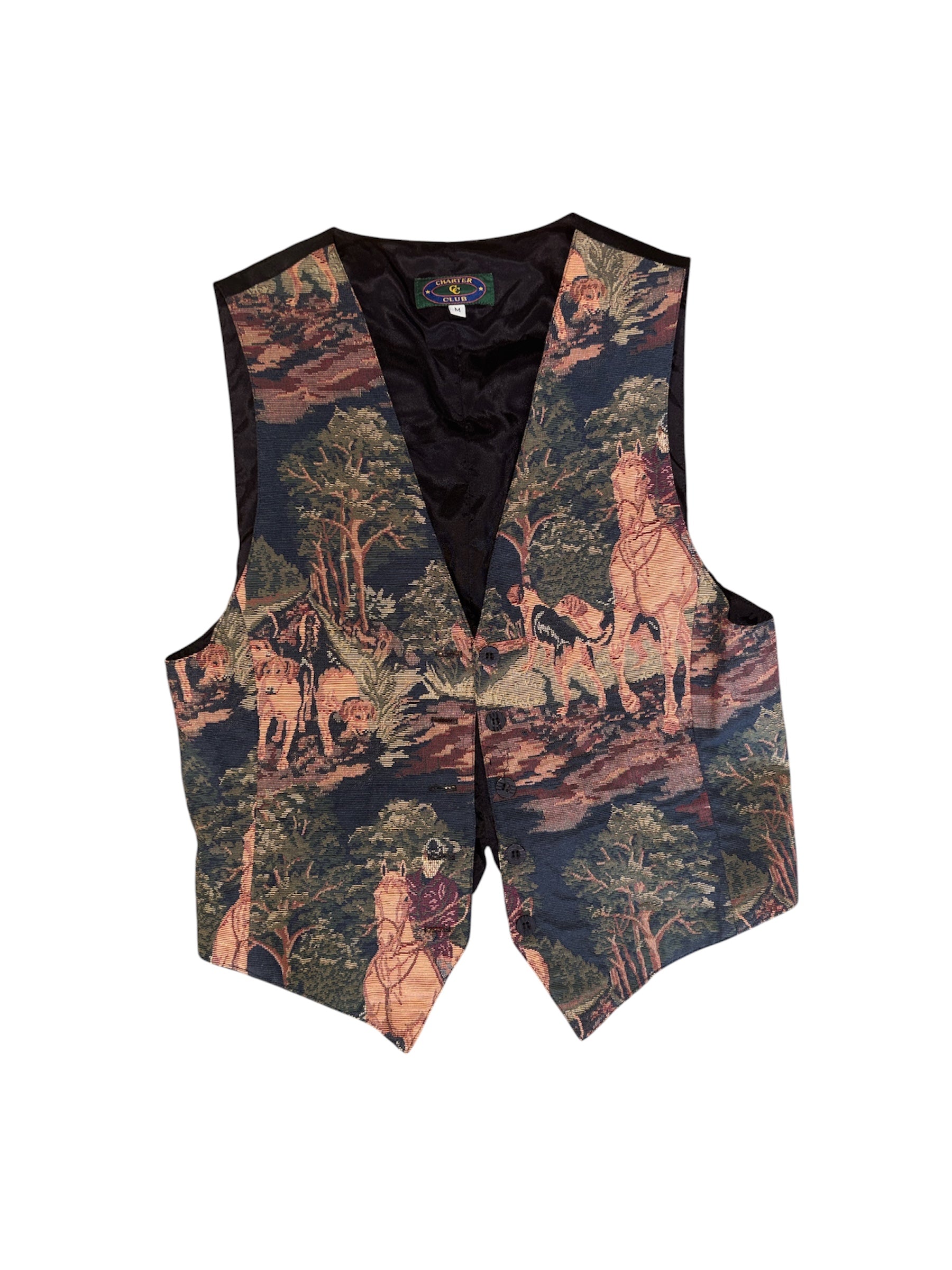 black green tan charter club dog print jaquard vest, m