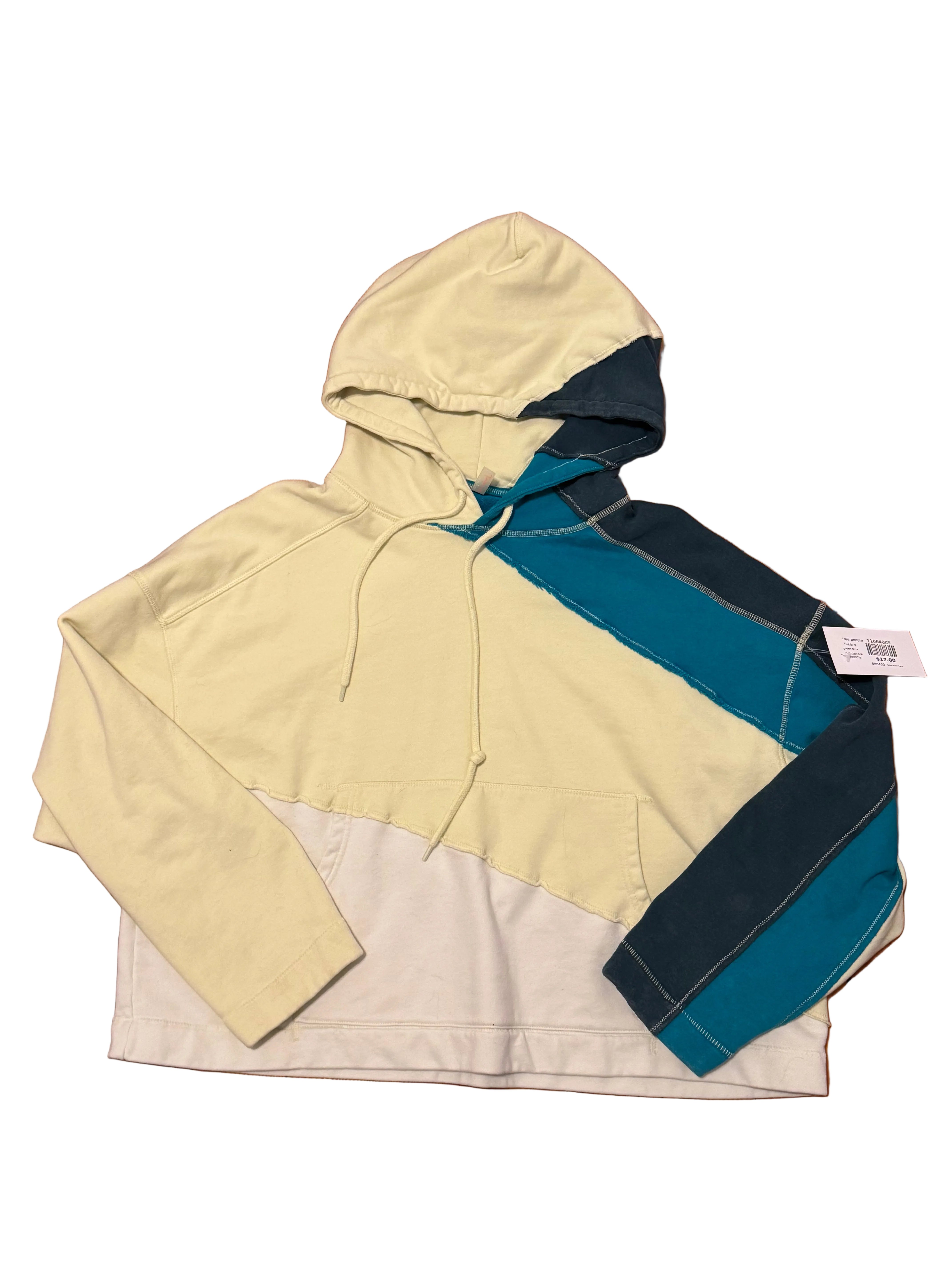 green blue free people patchwork hoodie, s