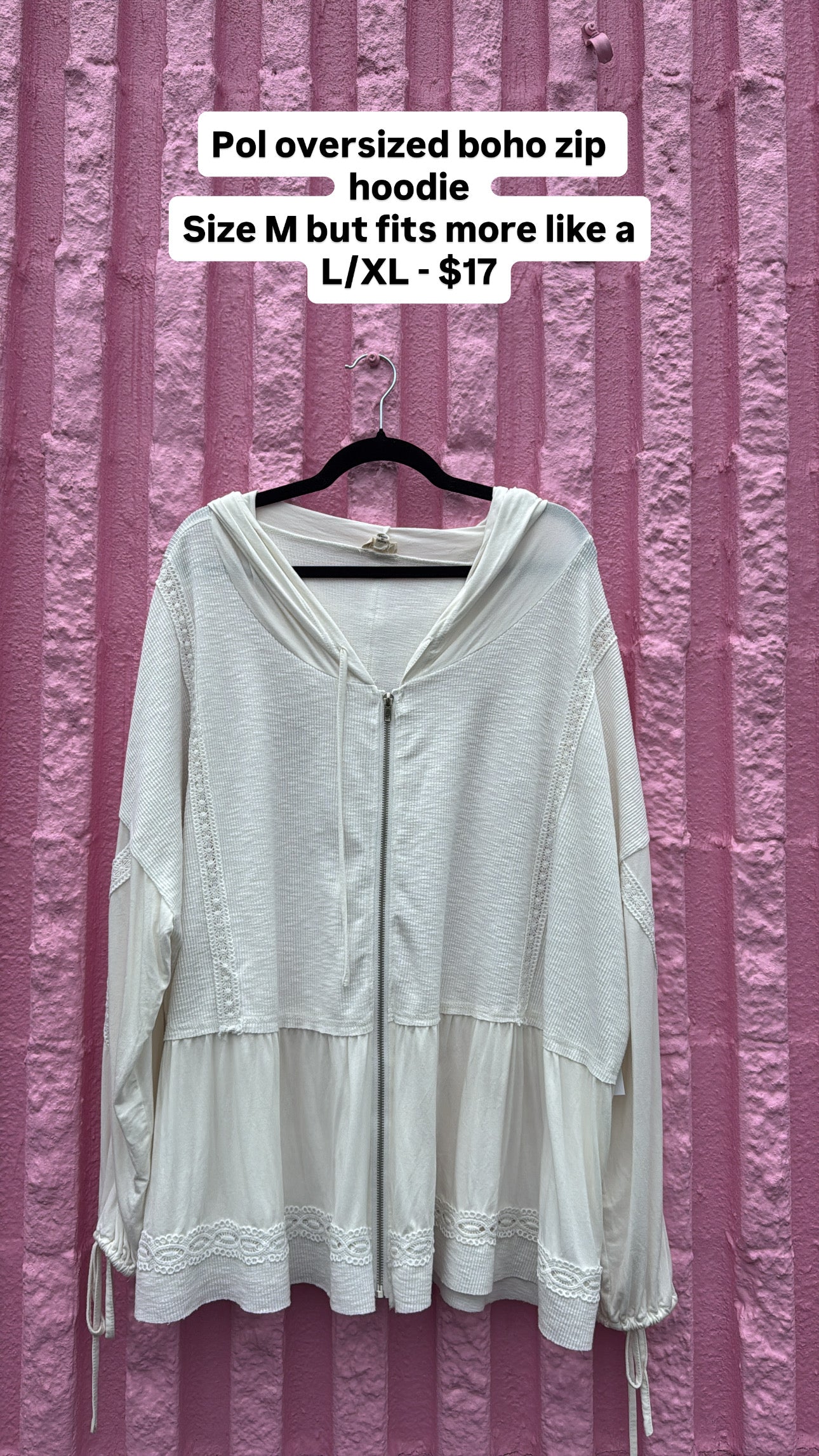 white pol loose zip up hoodie, m