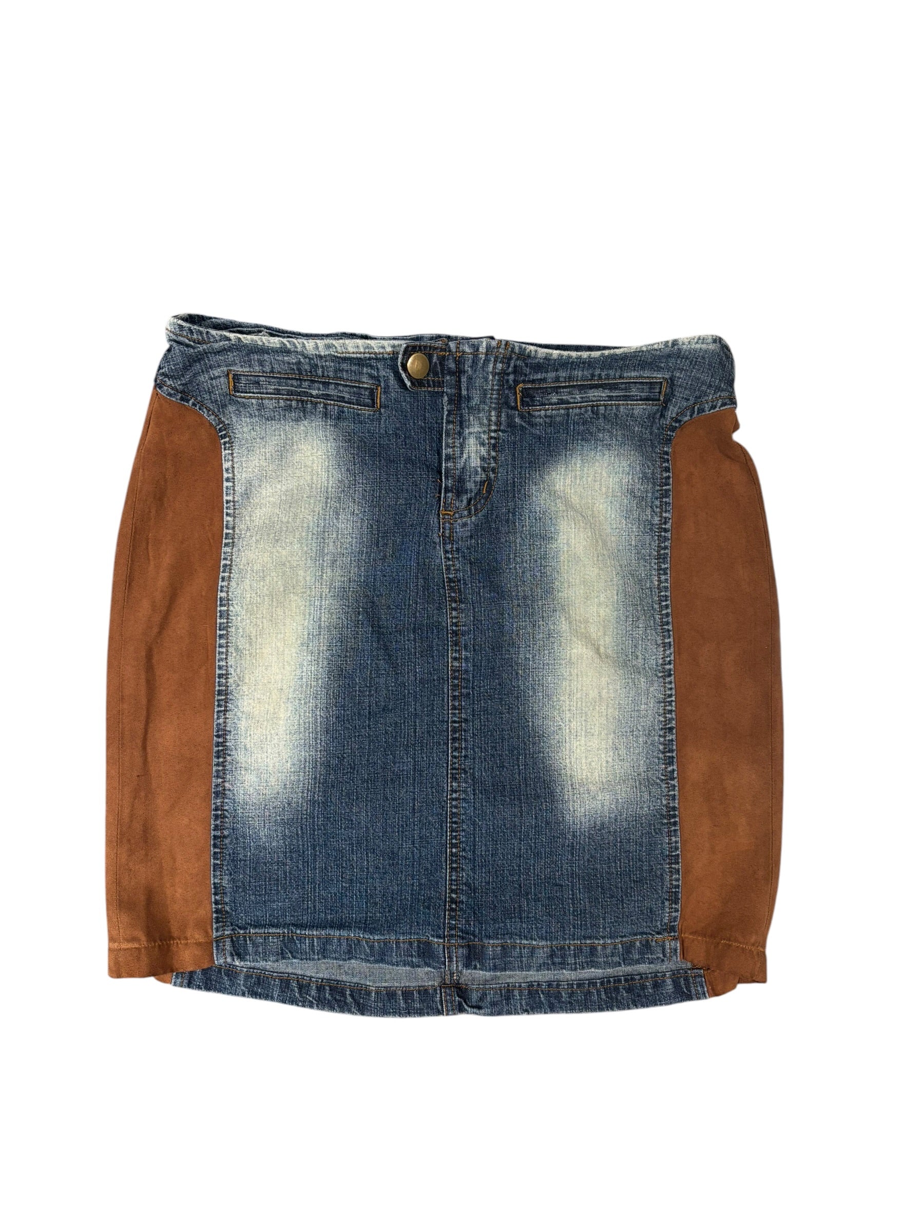 blue brown thats it suede denim mini skirt, 13/14