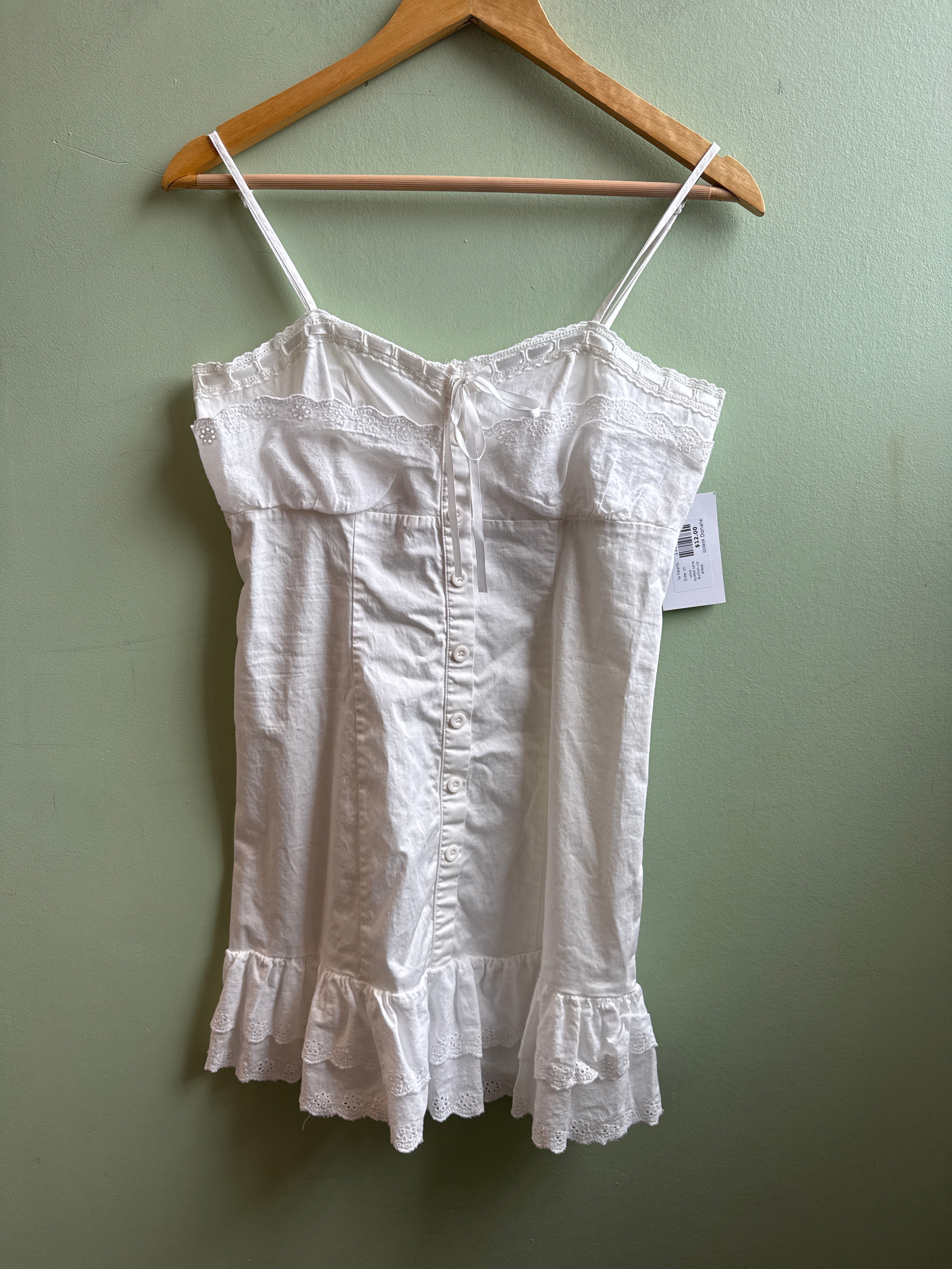white la hearts eyelet tank button up dress, m (fits like a 4)