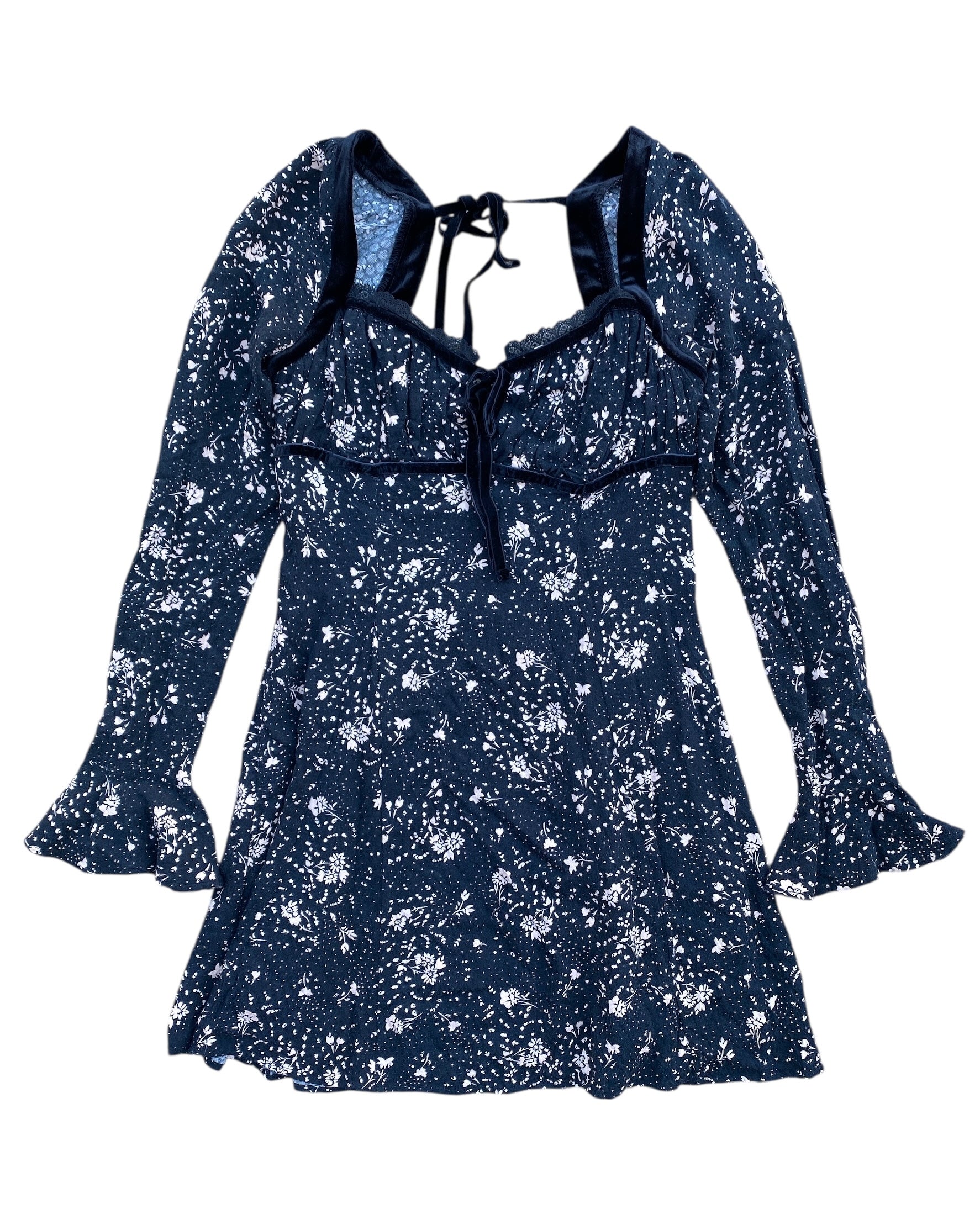 Black tan Free people Floral dress w velour details, S