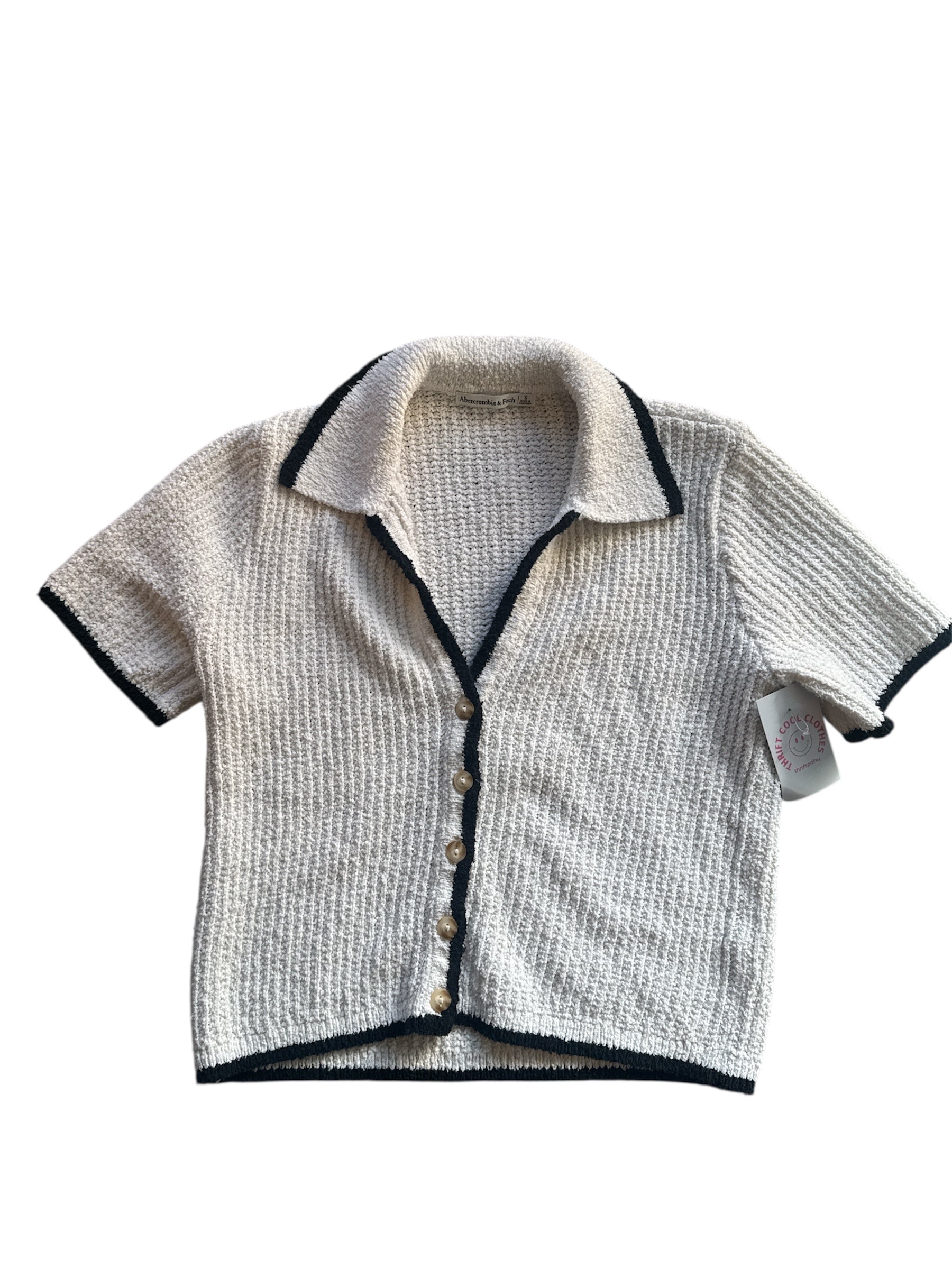 white black abercrombie knit collar button up sss, s