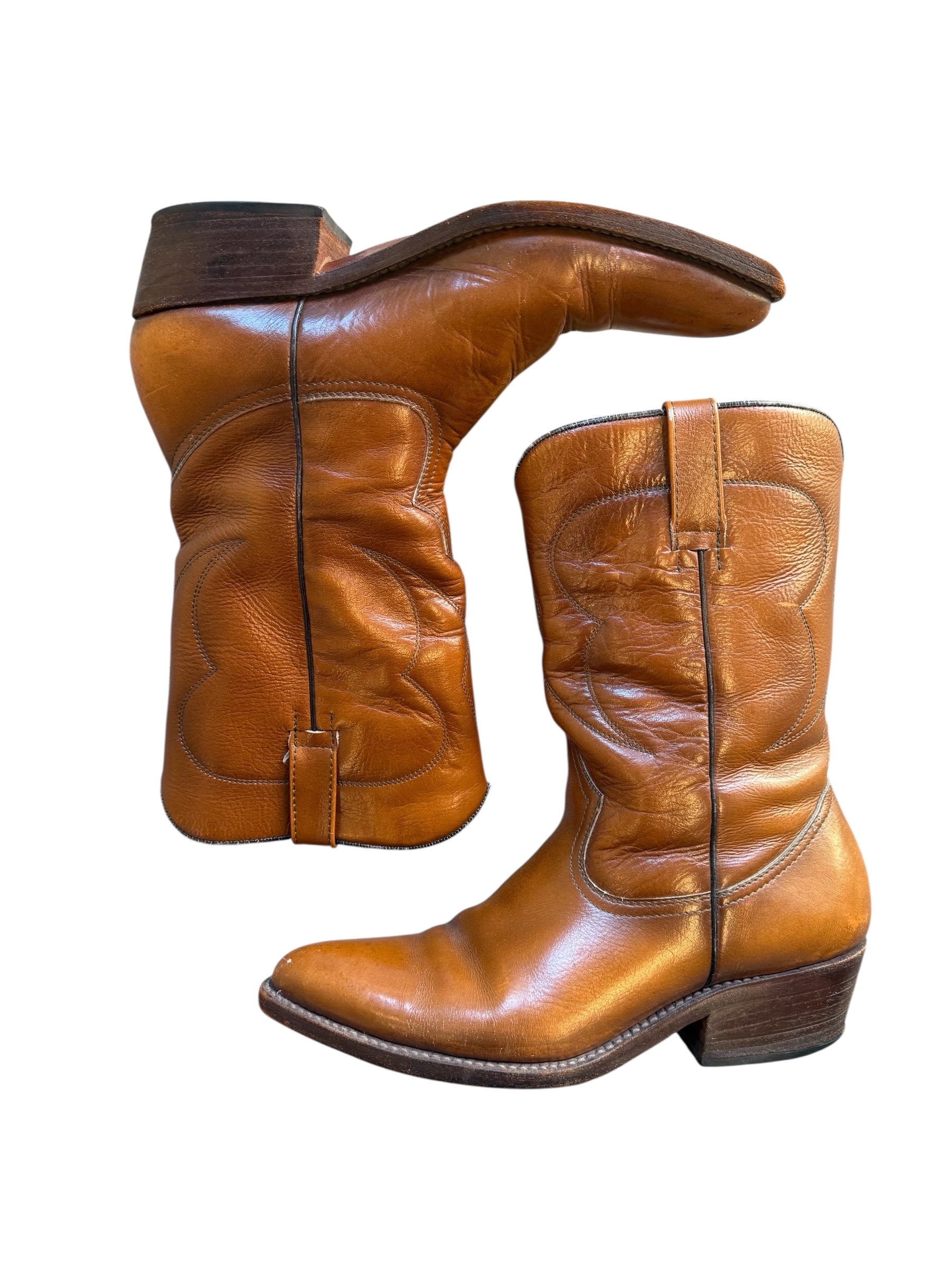 light brown  vtg leather boots, 10 womens