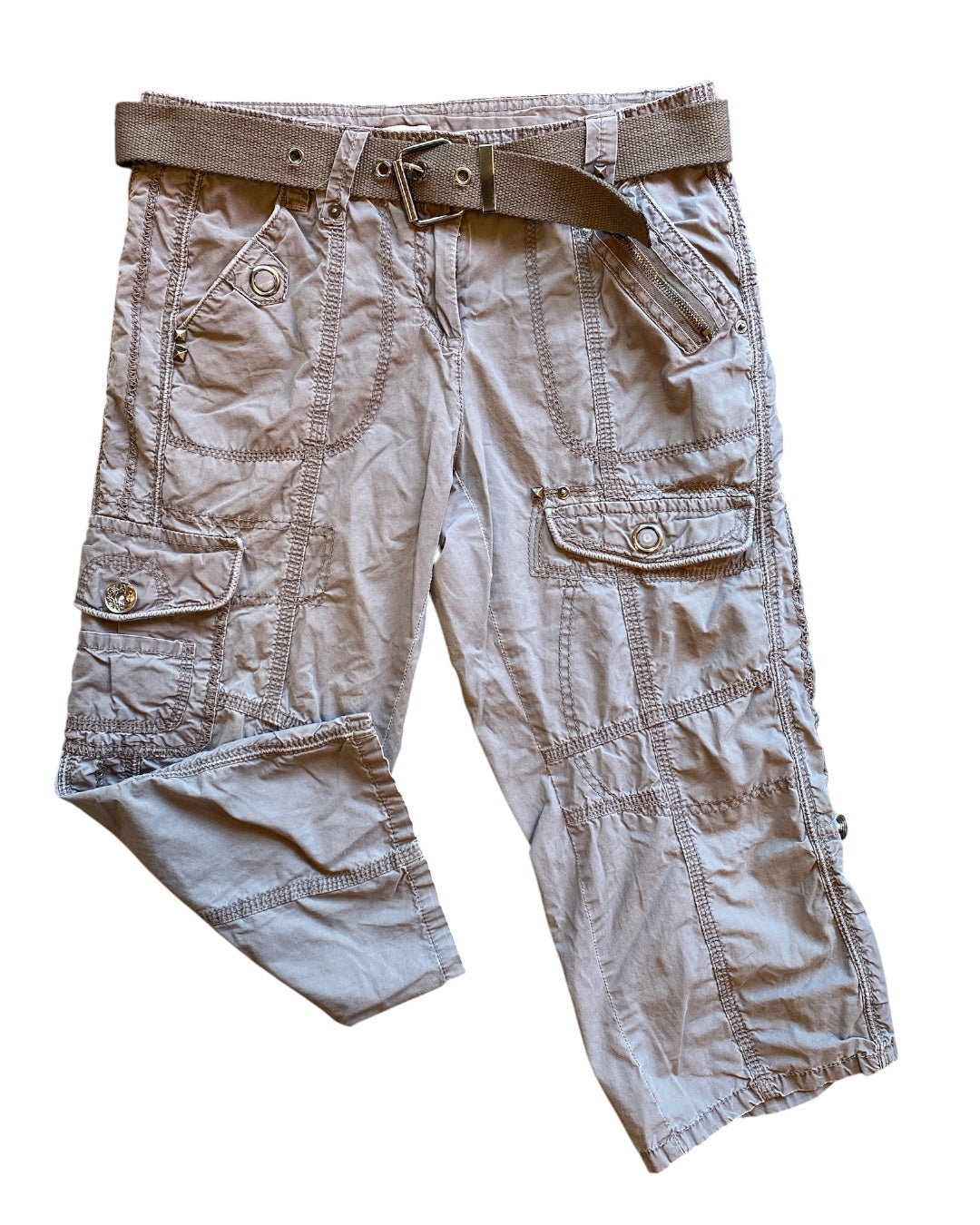 Brown Dalia Collection Cargo belted capri, 4