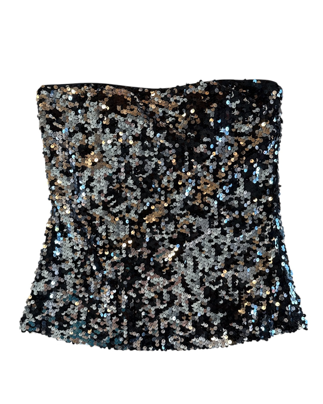 silver frederick's of hollywood sequin strapless top, M