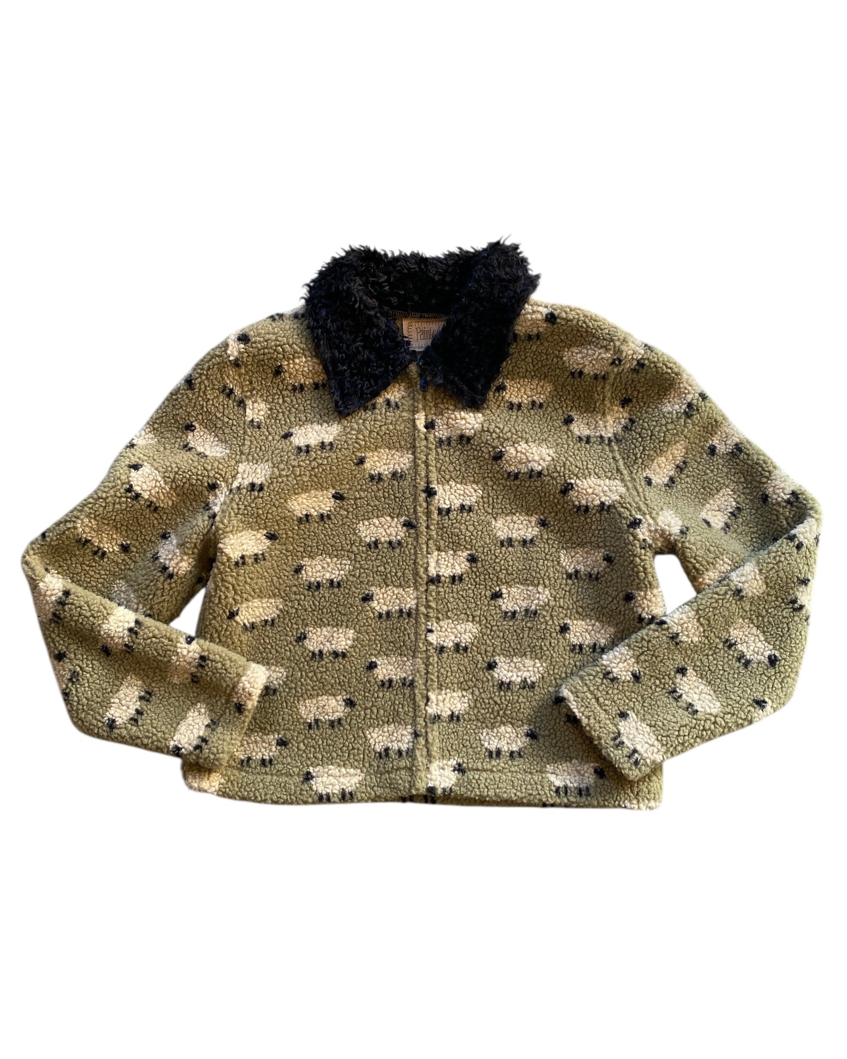 Green black Painted pony Sheep zip up jacket, Medium