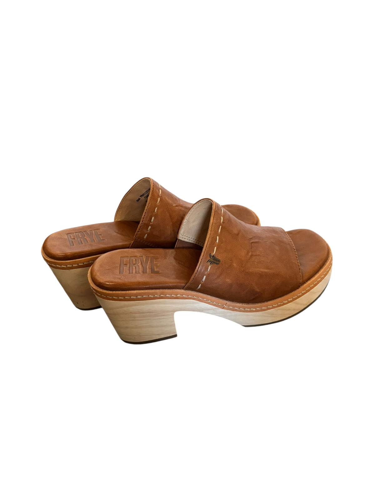 brown tan frye heeled mule sandals, 6