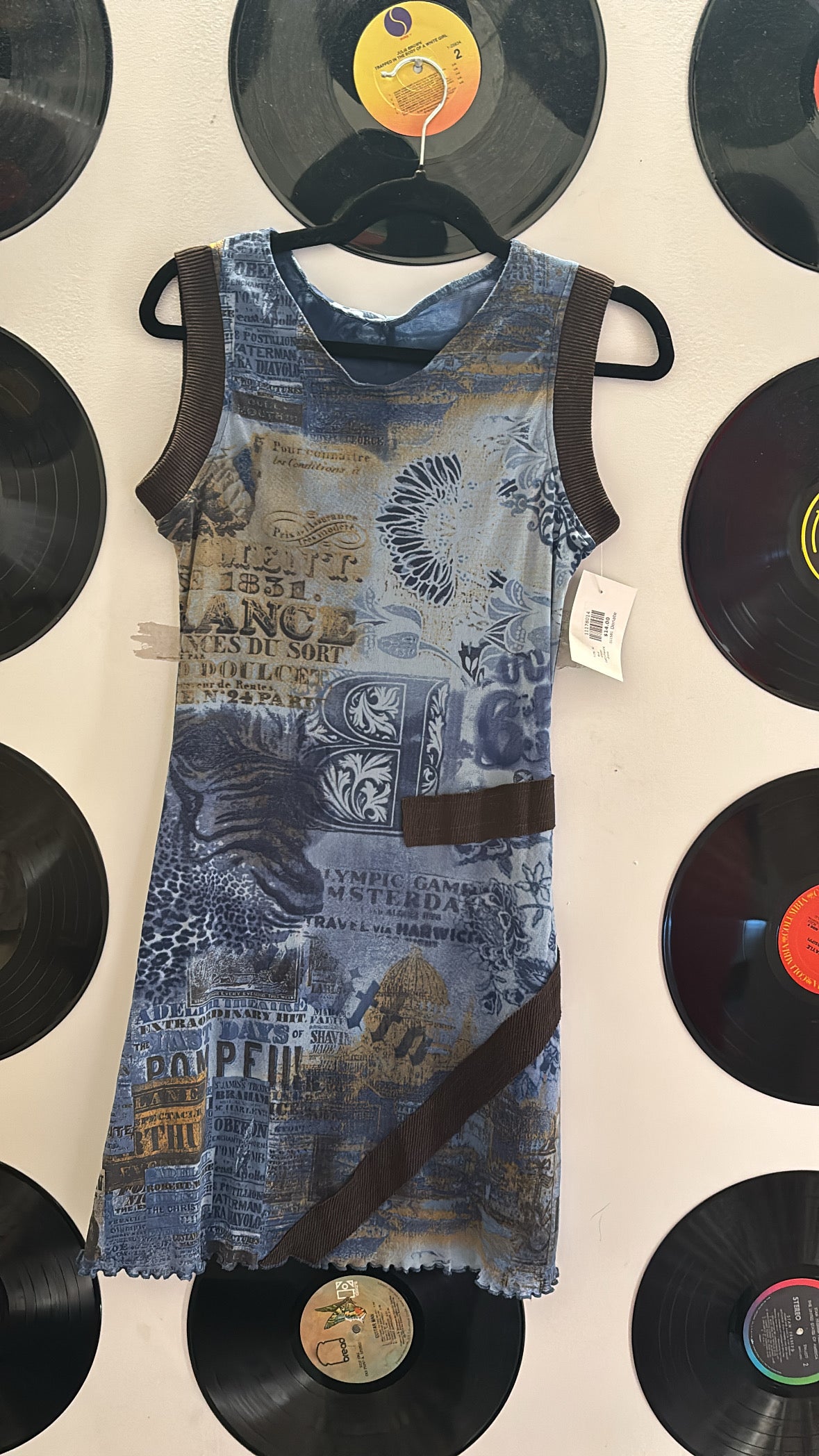 Blue  sheer patcvhwork dress, M