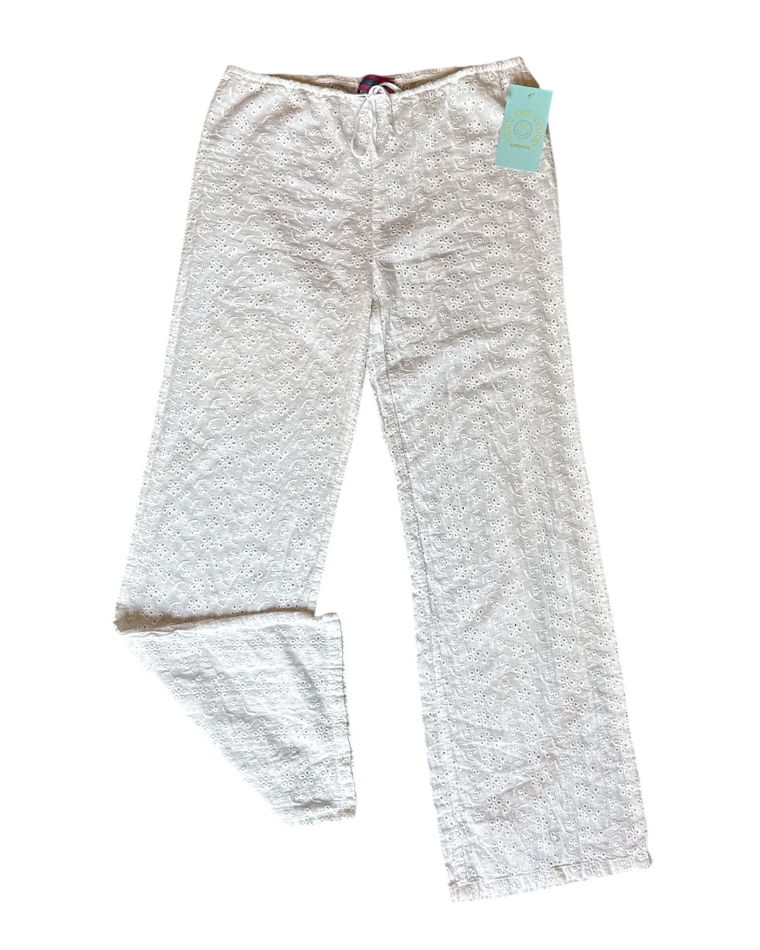 white edikted eyelet floral drawstring pants, s