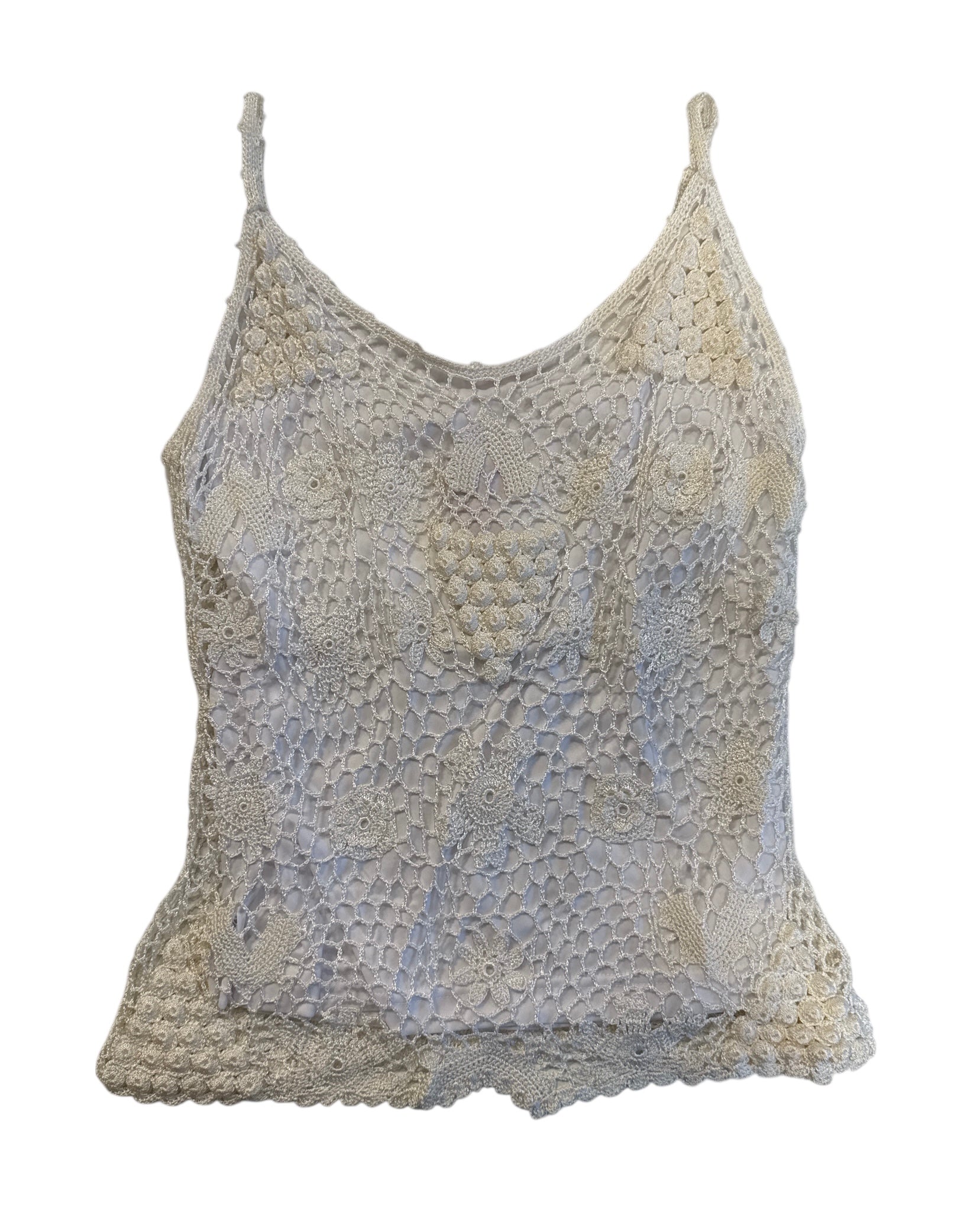 white vera vera crochet cami top, s