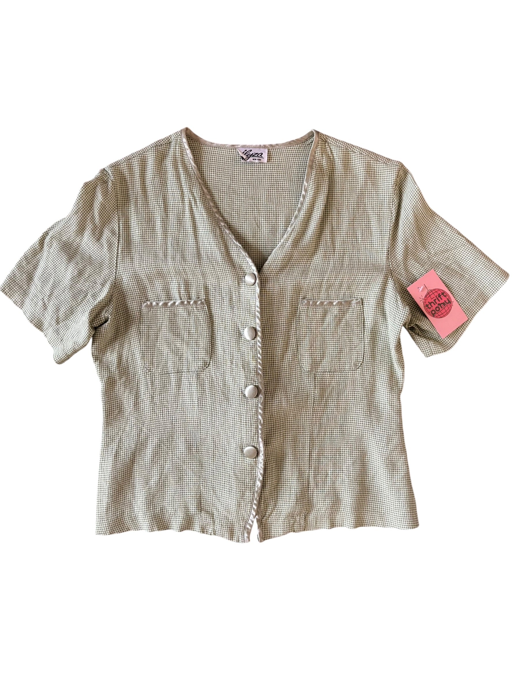 green ilyza new york button up gingham pocket top, Large