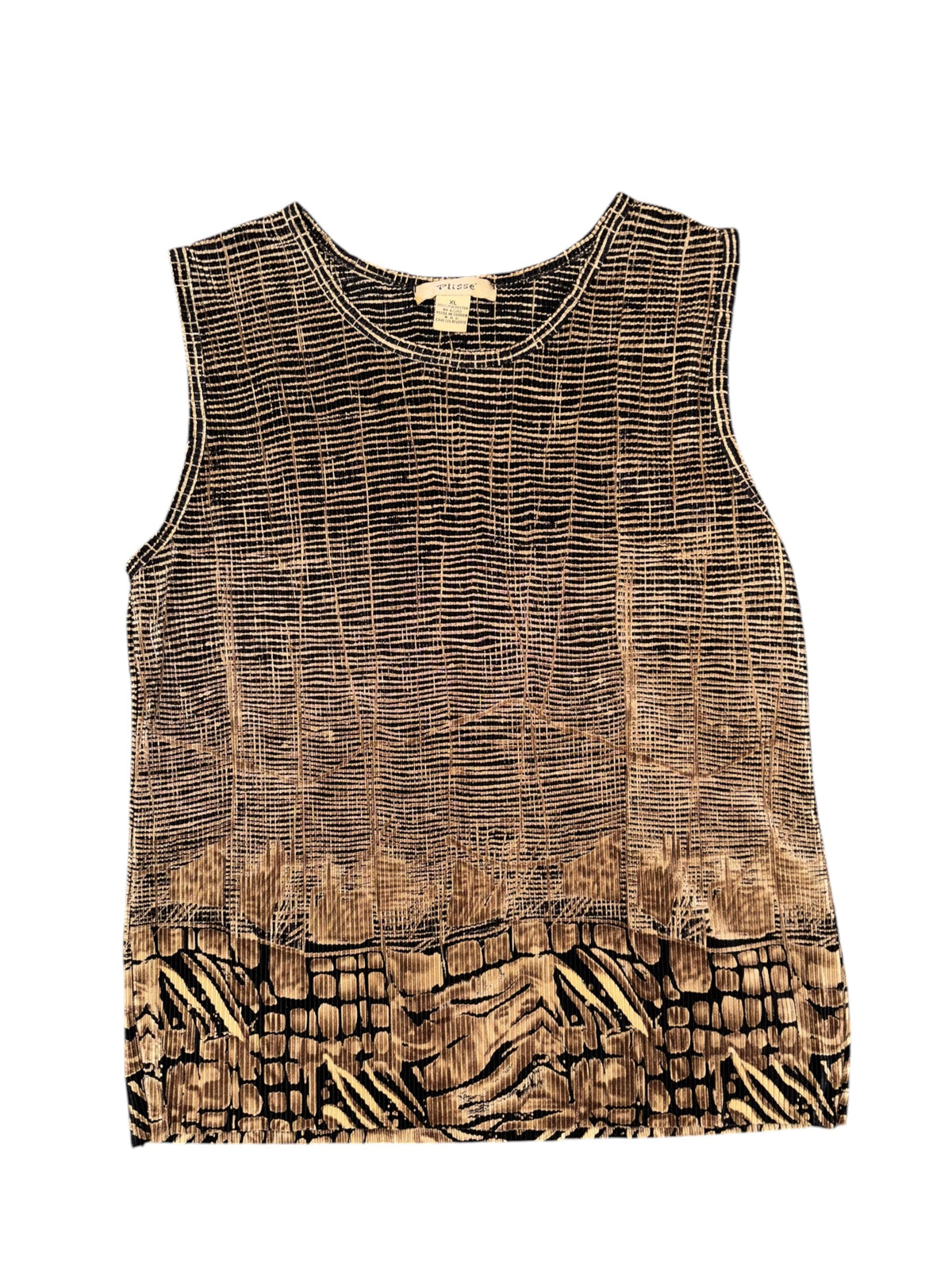 black tan plisse animal print plisse tank, xl