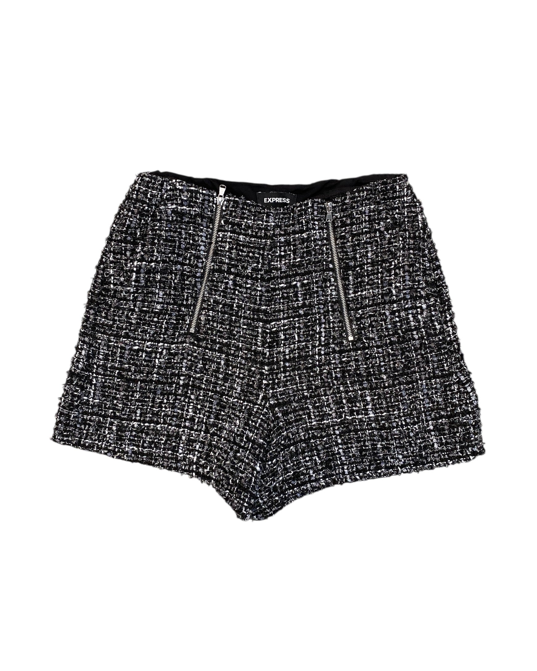 Black express plaid half zip shorts, 2