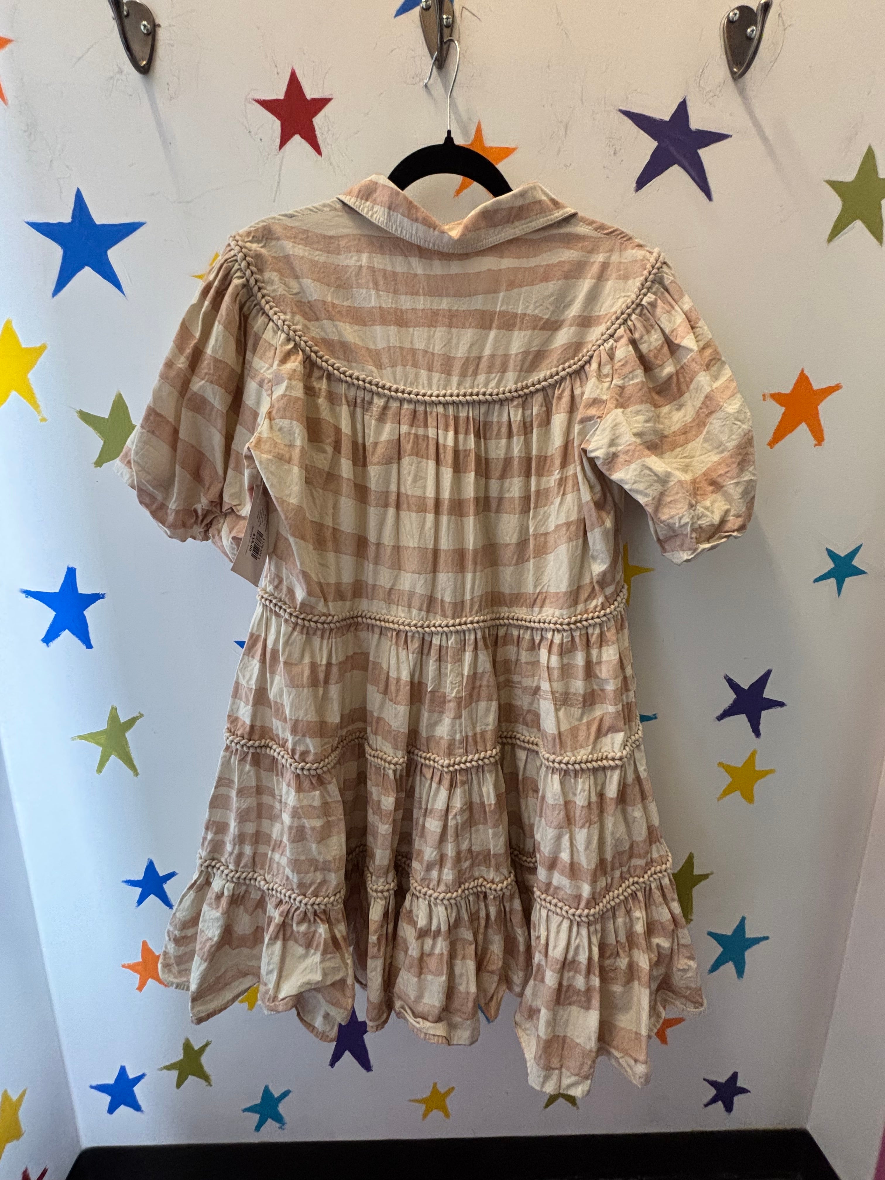 pink white letmebe striped ruffle babydoll dress, m