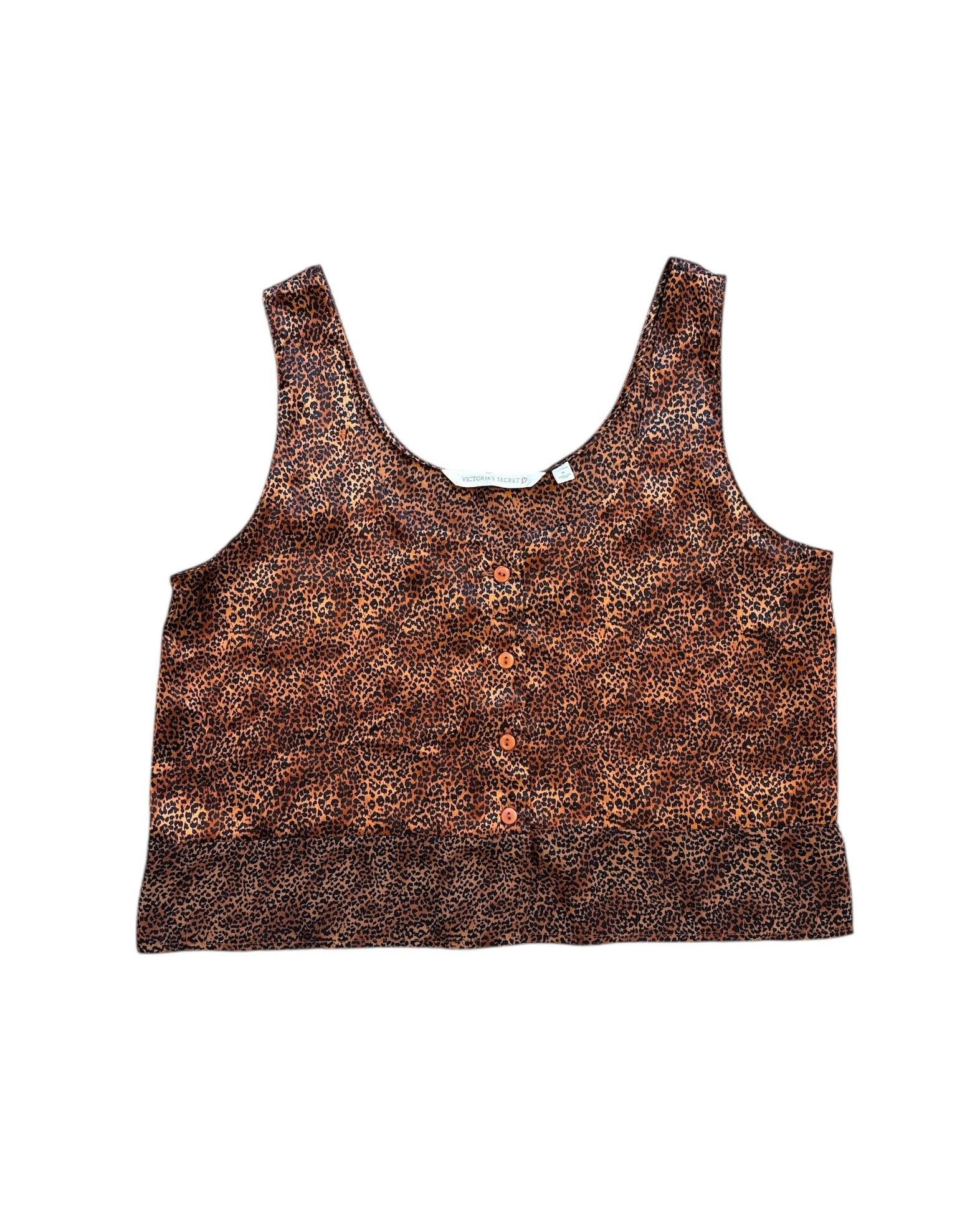 brown black victorias secret '98 satin animal print peplum tank, m