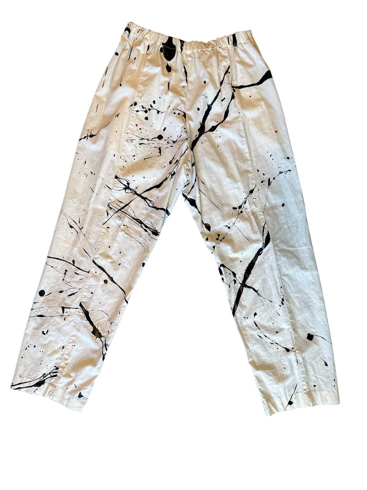 cream black  splatter elastic pants
