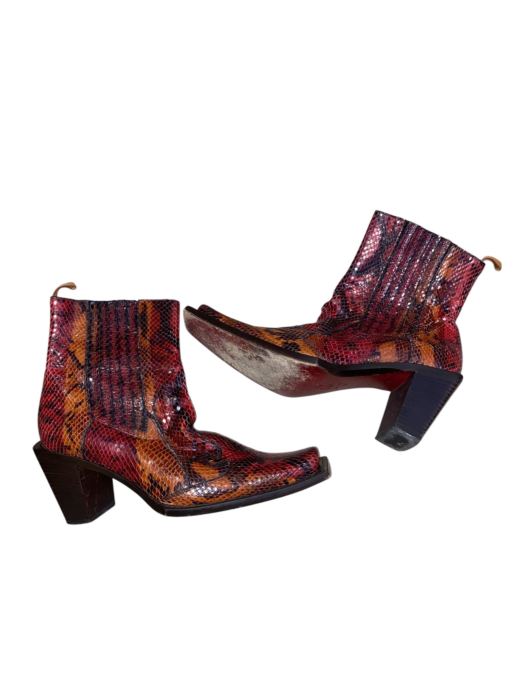 red vero cuolo snakeskin heeled booties, 39