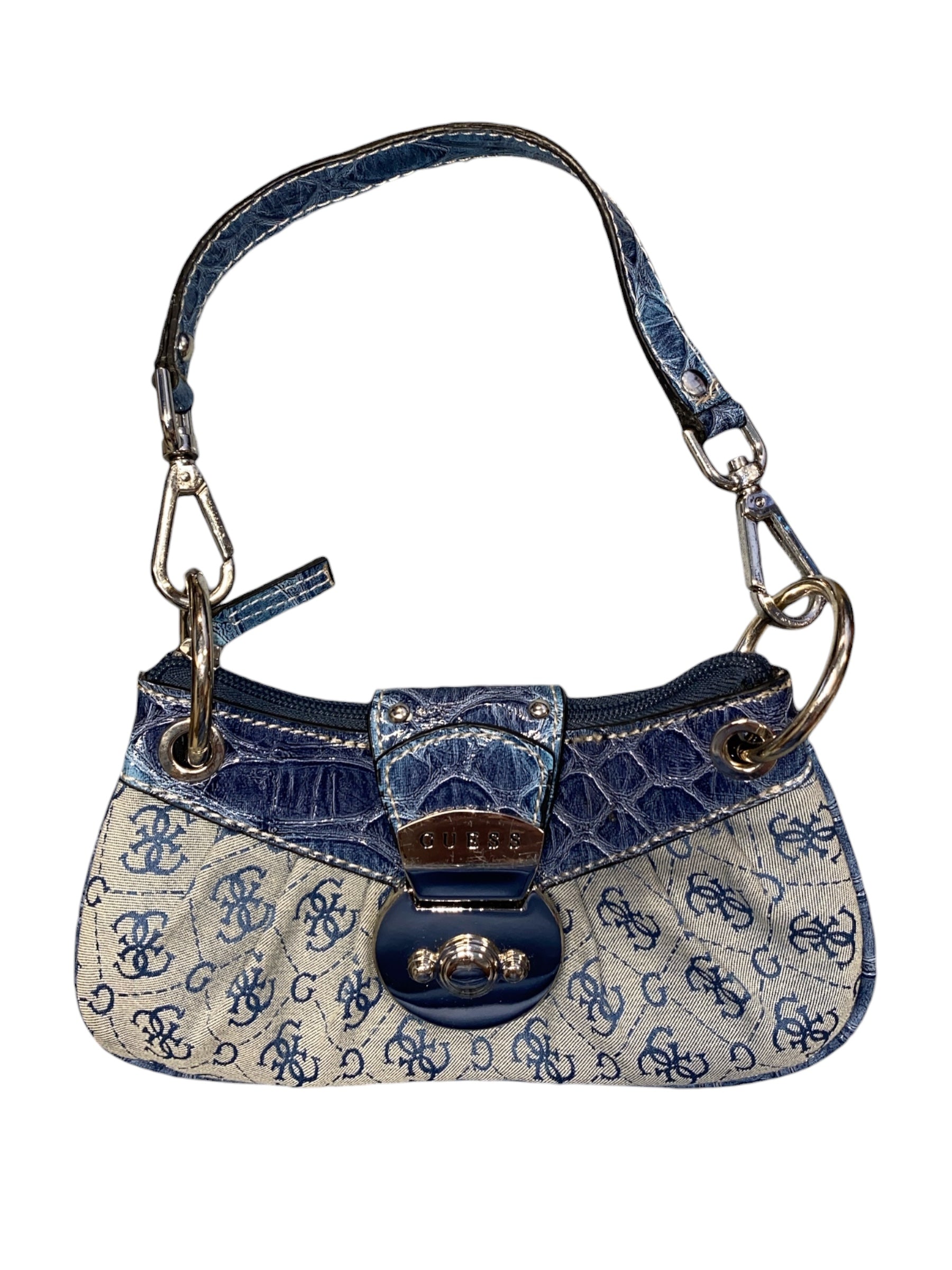 blue guess tiny denim bag w hardwear